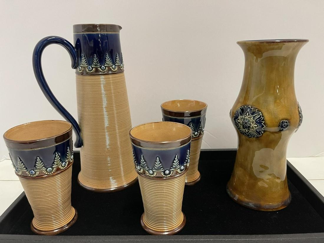 Doulton Lambeth Pitcher, Glasses, & Vase (1 of 12)
