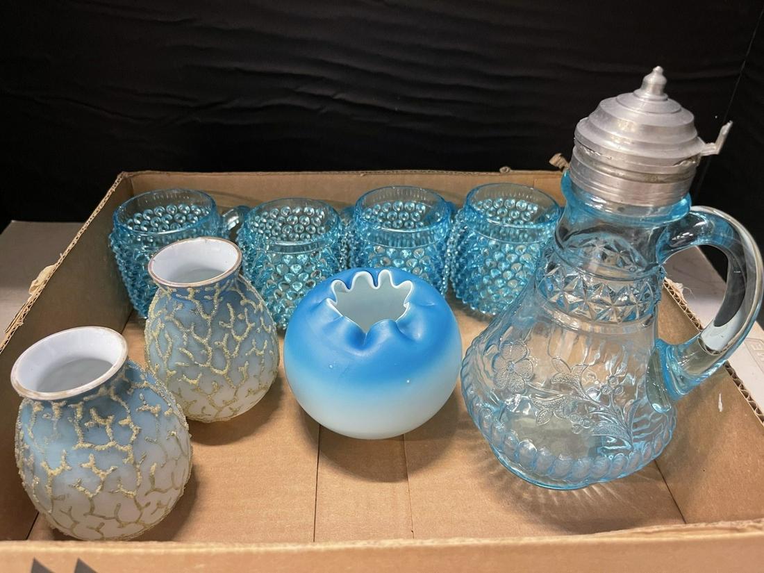 4 Hobnail Cups, Covered Syrup, 3 Vases (1 of 8)