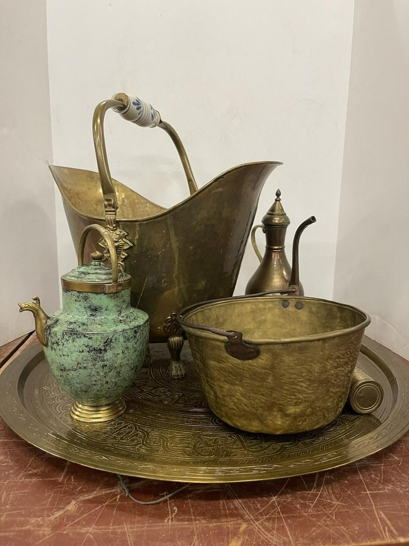 Brass Coal Scuttle, Bucket, Tray Tea Pots (1 of 10)