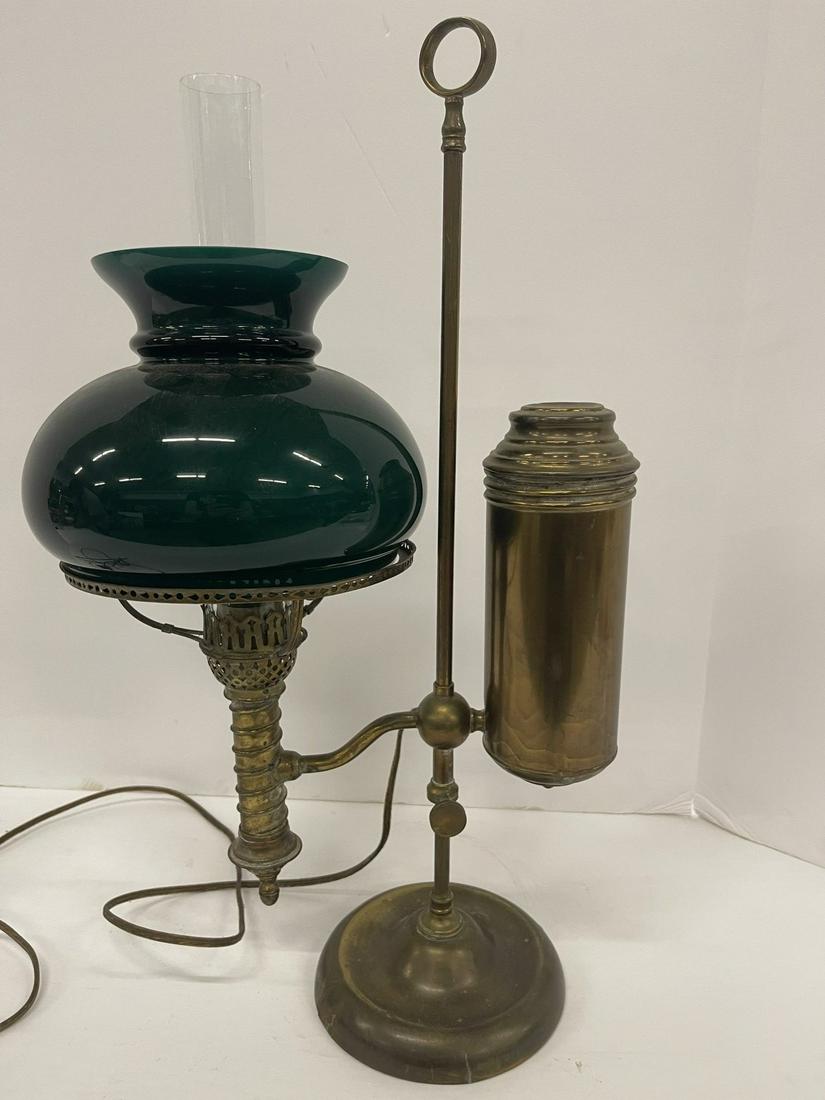 Brass Student Lamp W/ Cased Glass Shade (1 of 8)
