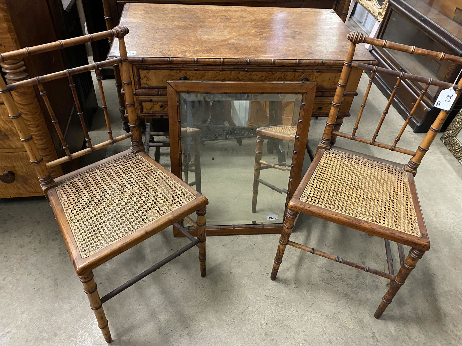 Bamboo Desk Vanity w/ Mirror & 2 Chairs (1 of 8)