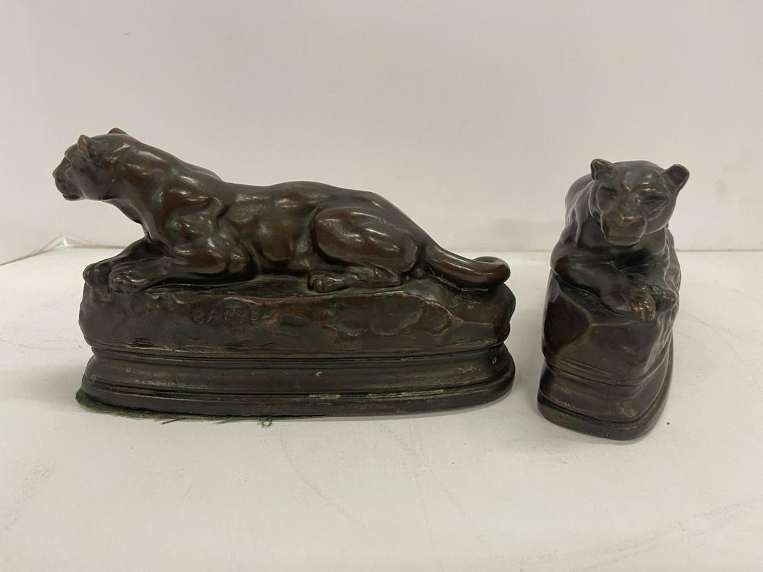 Bronzed Leopard Bookend Signed Barye: Bronzed Leopard Bookend Signed Barye - approx 2.5" x 8" x 4.25" h