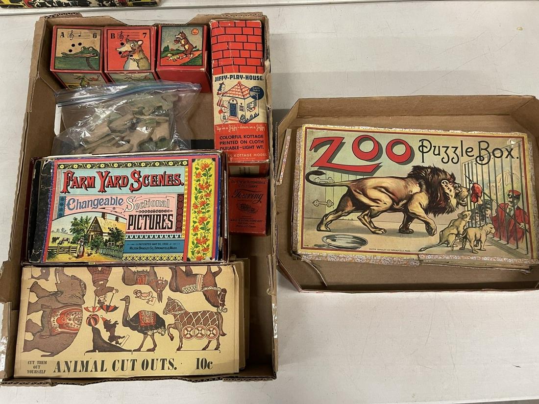 Milton Bradley Zoo Puzzle, Animal Cutouts, etc: Milton Bradley Zoo Puzzle Box, Animal Cut Outs, etc -