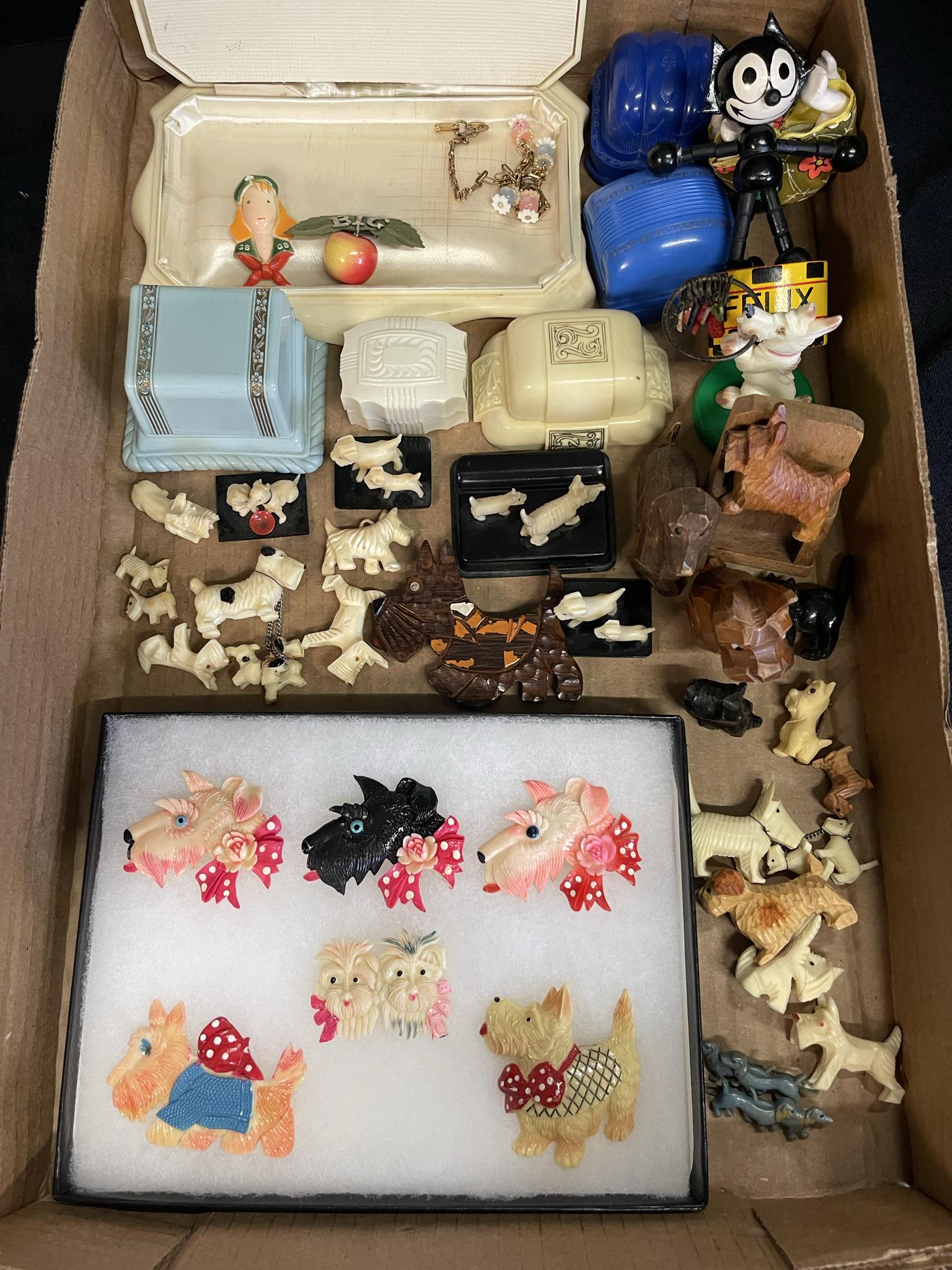 Group of Dog Pins, Carved Dog Figurines, etc (1 of 7)