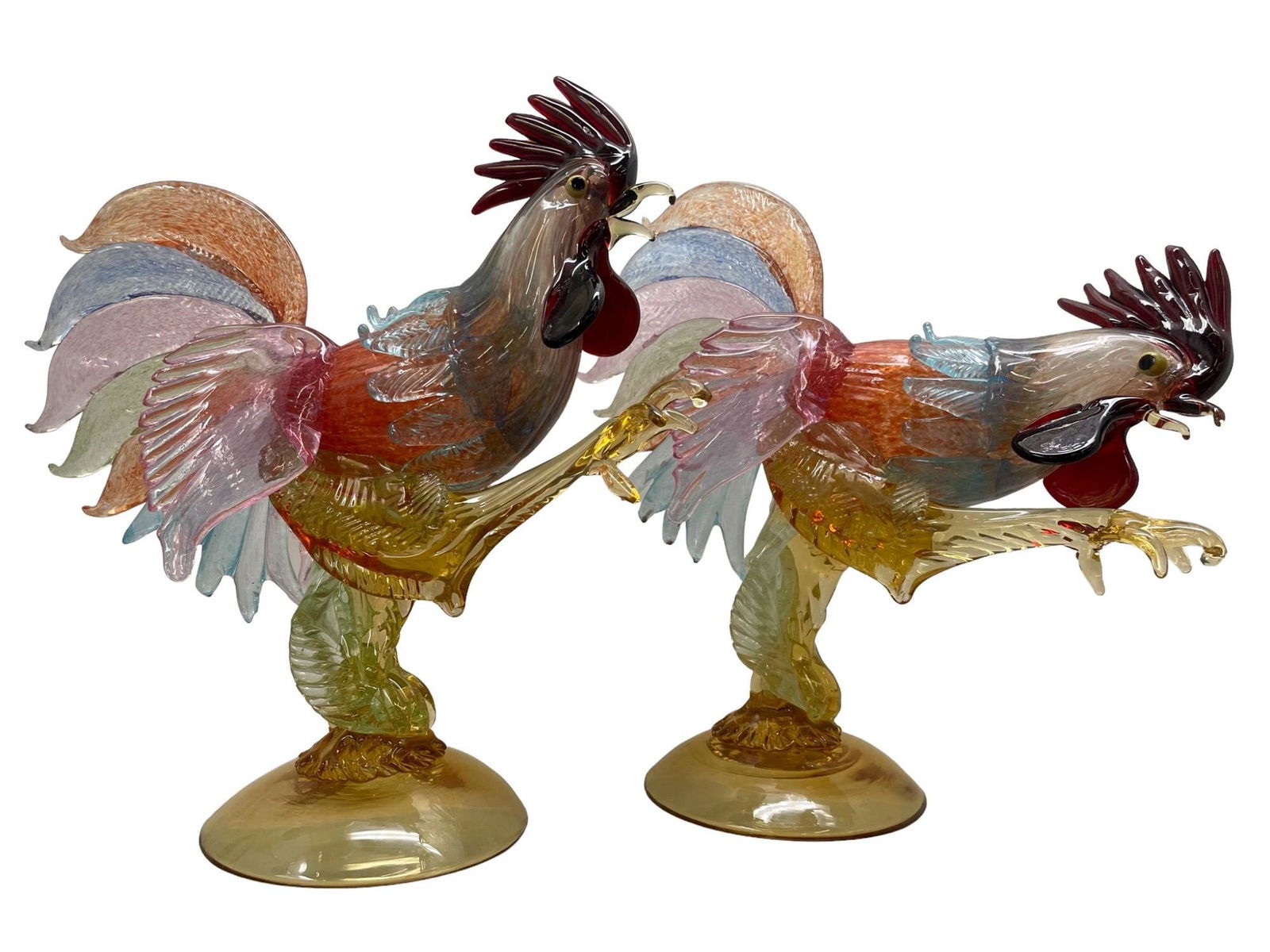 Salviati Pair Murano Art Glass Roosters (1 of 4)
