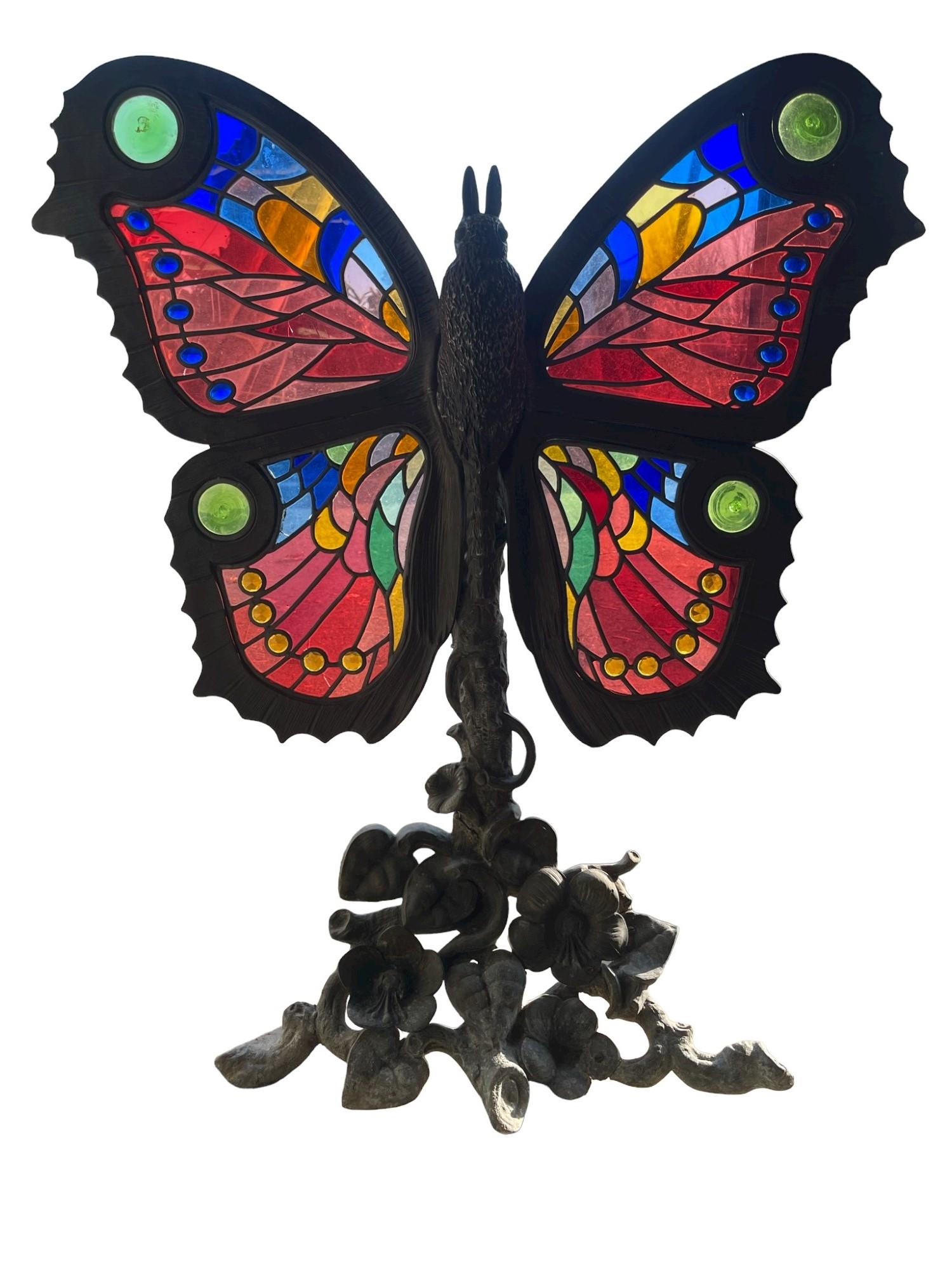 Exceptional Stained Glass Butterfly Fire Screen (1 of 9)