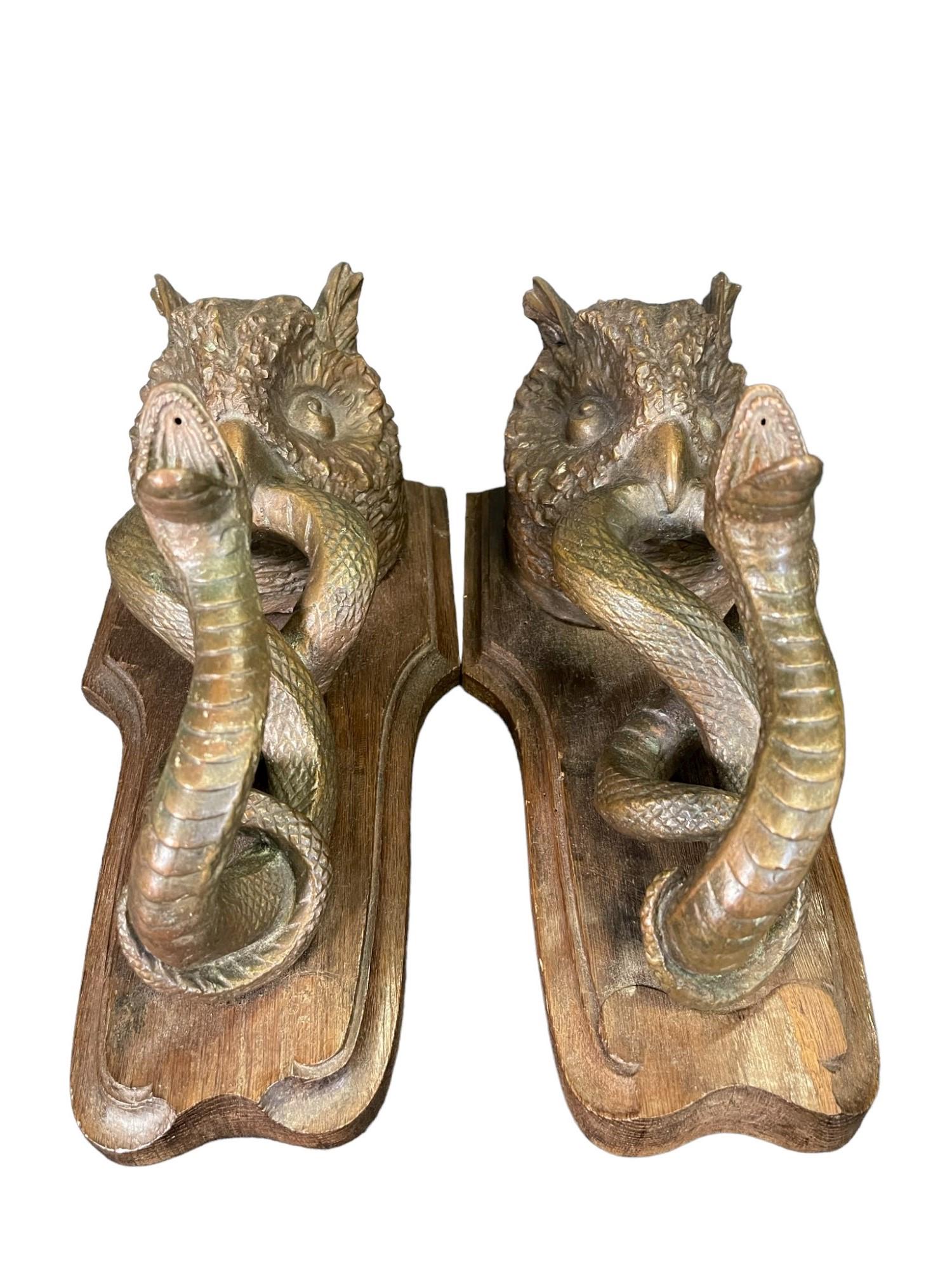 Pair of Bronze Owl & Snake Door Handles (1 of 4)