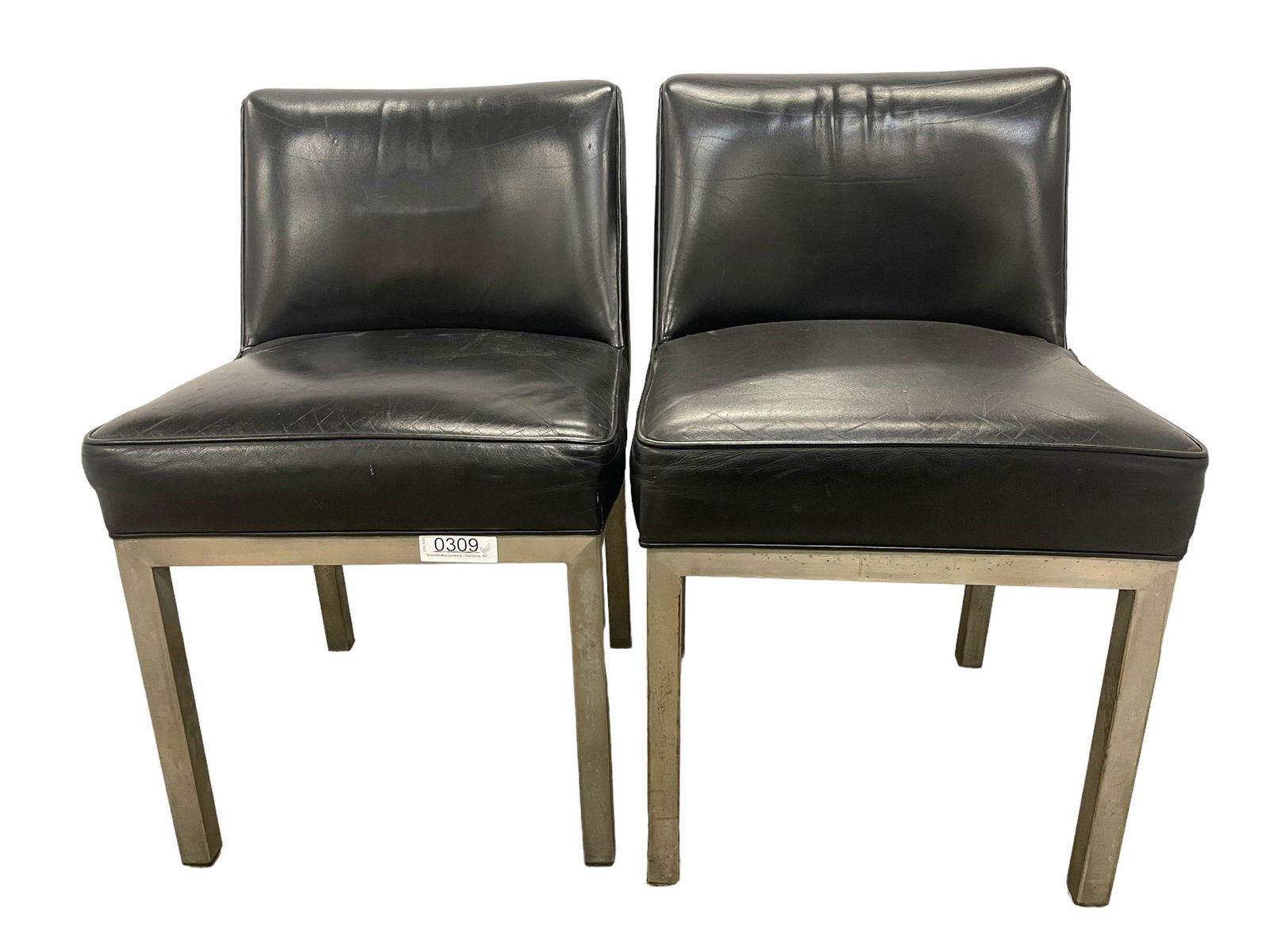 Pair Stainless & Leather Slipper Chairs (1 of 9)