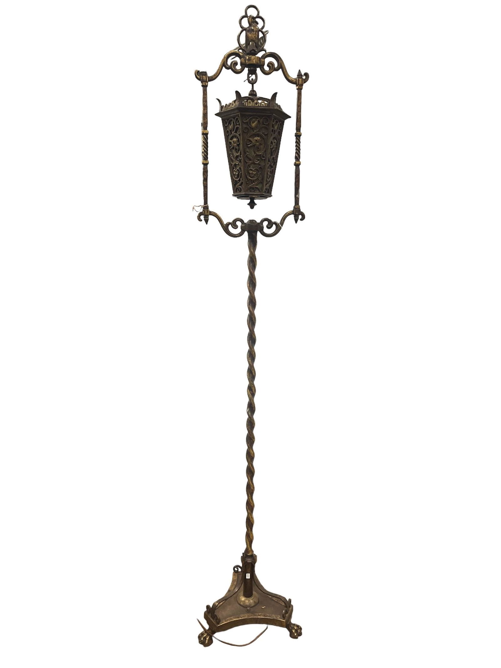 Art Deco Brass Floor Lamp w/ Hanging Lantern (1 of 7)