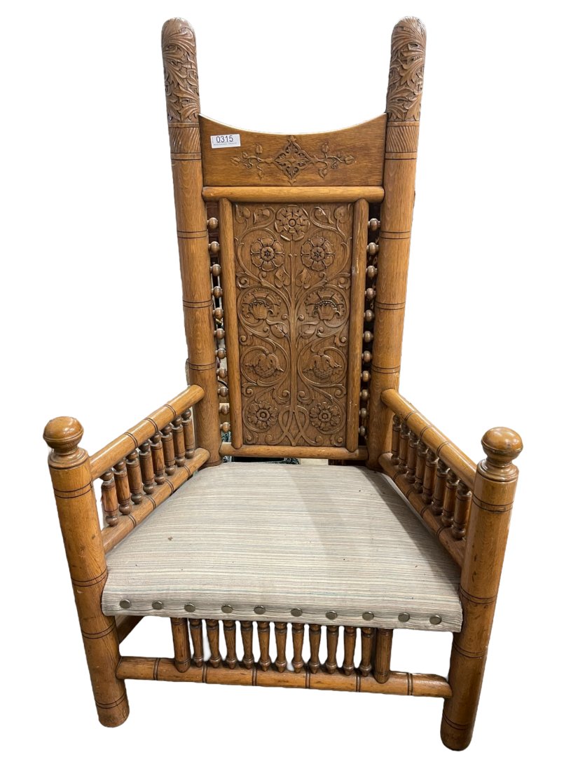 Oversized Oak Throne Chair, Aesthetic Period (1 of 5)