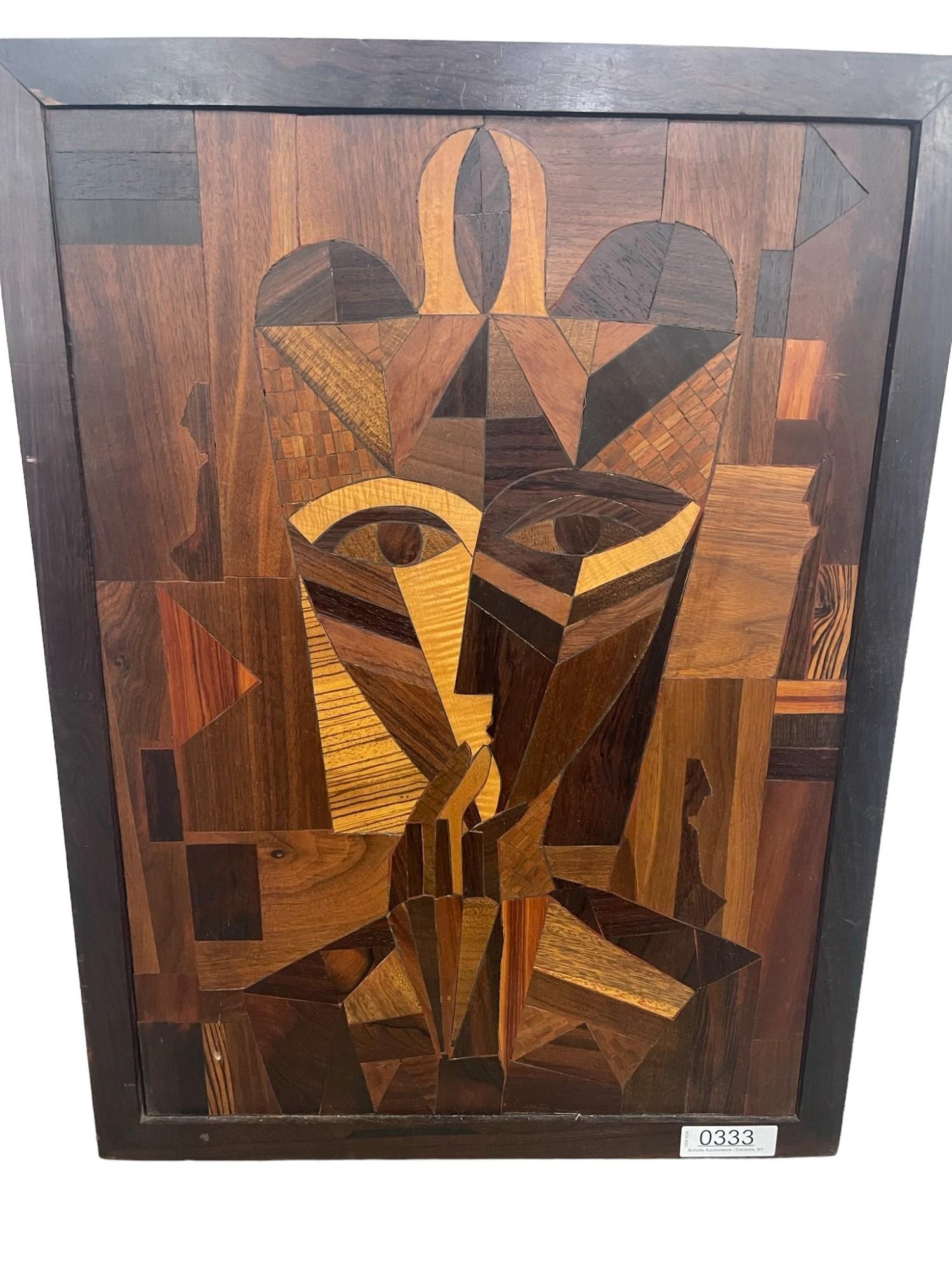 Inlaid Wood Panel Abstract Head (1 of 3)