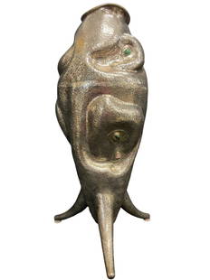 Roberto Ceccherini Large Fish Vase: Roberto Ceccherini (b. 1946) for Arrigo Finzi, large Fish vase, Milan, Italy, 1950s, 800 silver, semi-precious cabochon stones, approx 80oz total weight - Approx 11"dia x 21"h