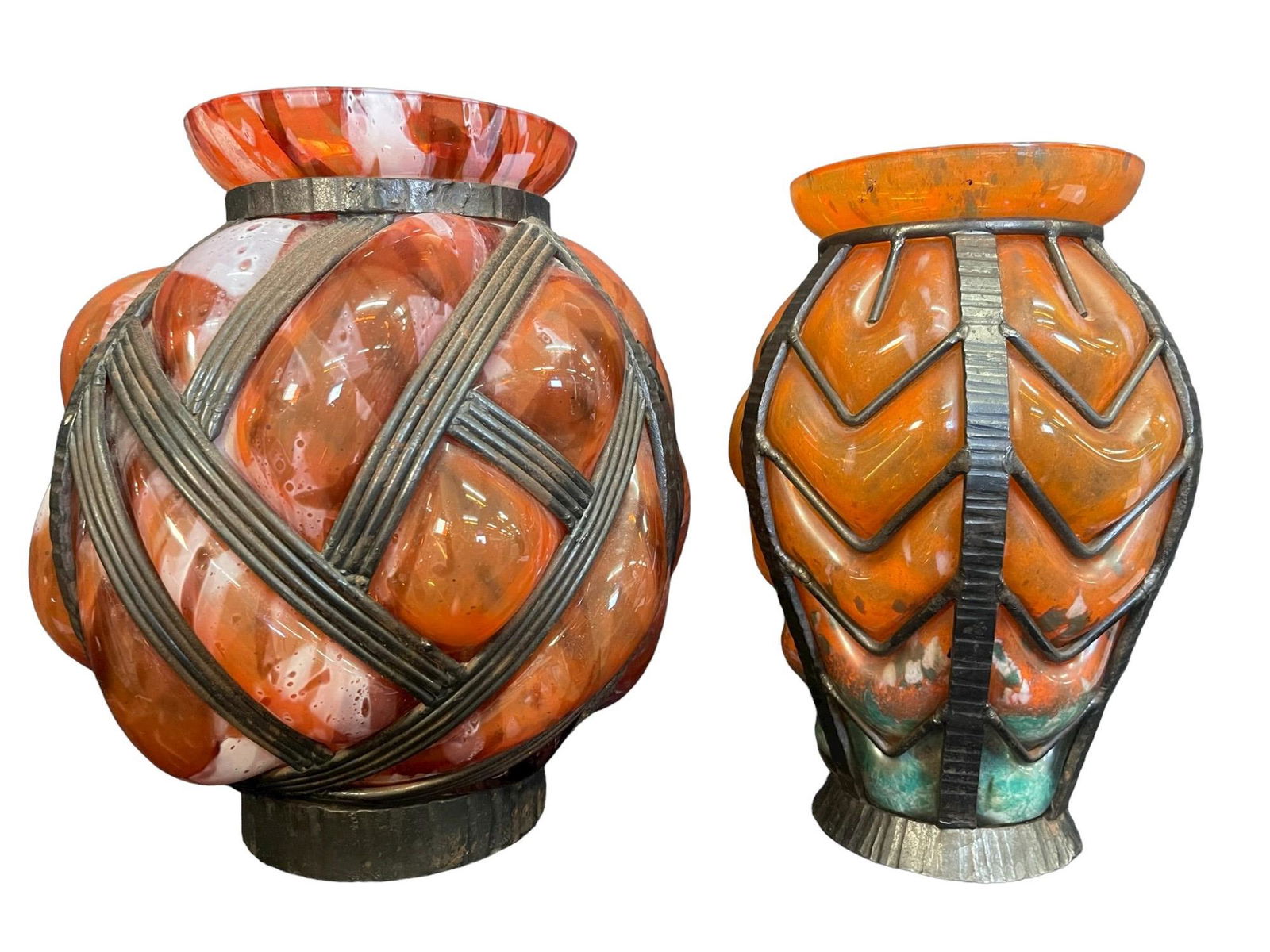 2 Rare French Art Deco Blown Glass Vases (1 of 9)