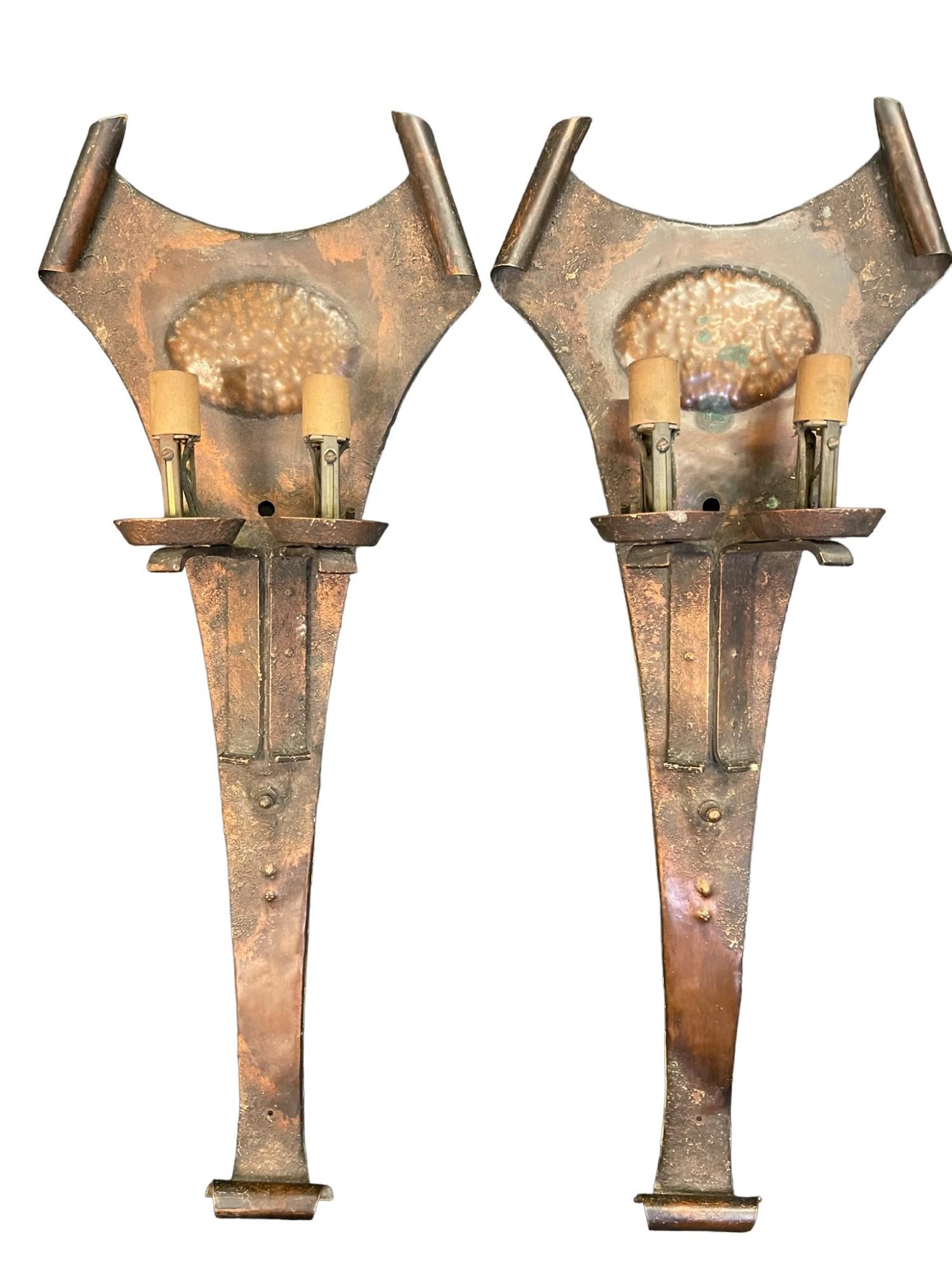 Pair Copper Arts & Crafts 2 Light Wall Sconces (1 of 5)
