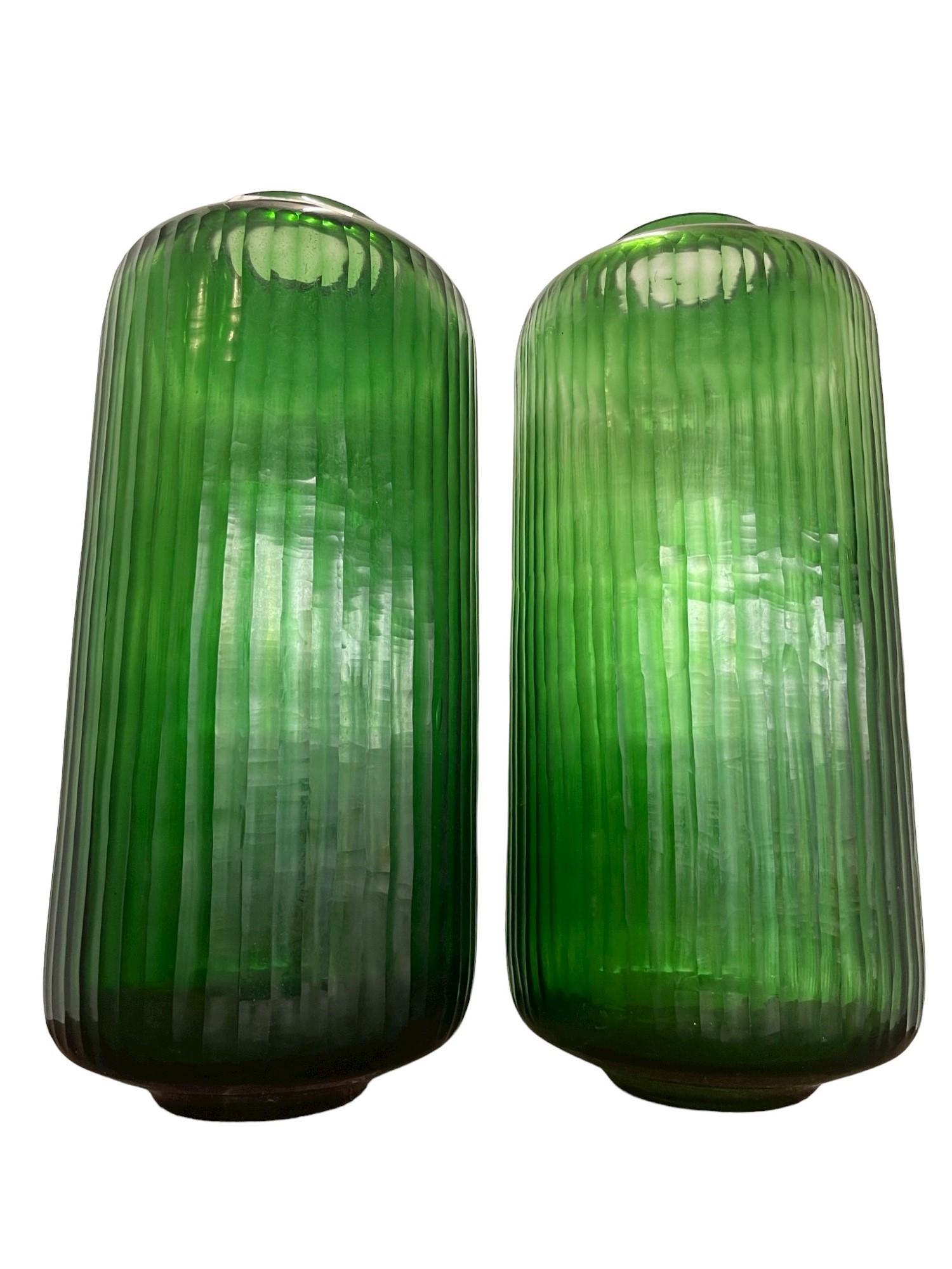 Pair Carlo Scarpa Monumental Green Vases (1 of 7)