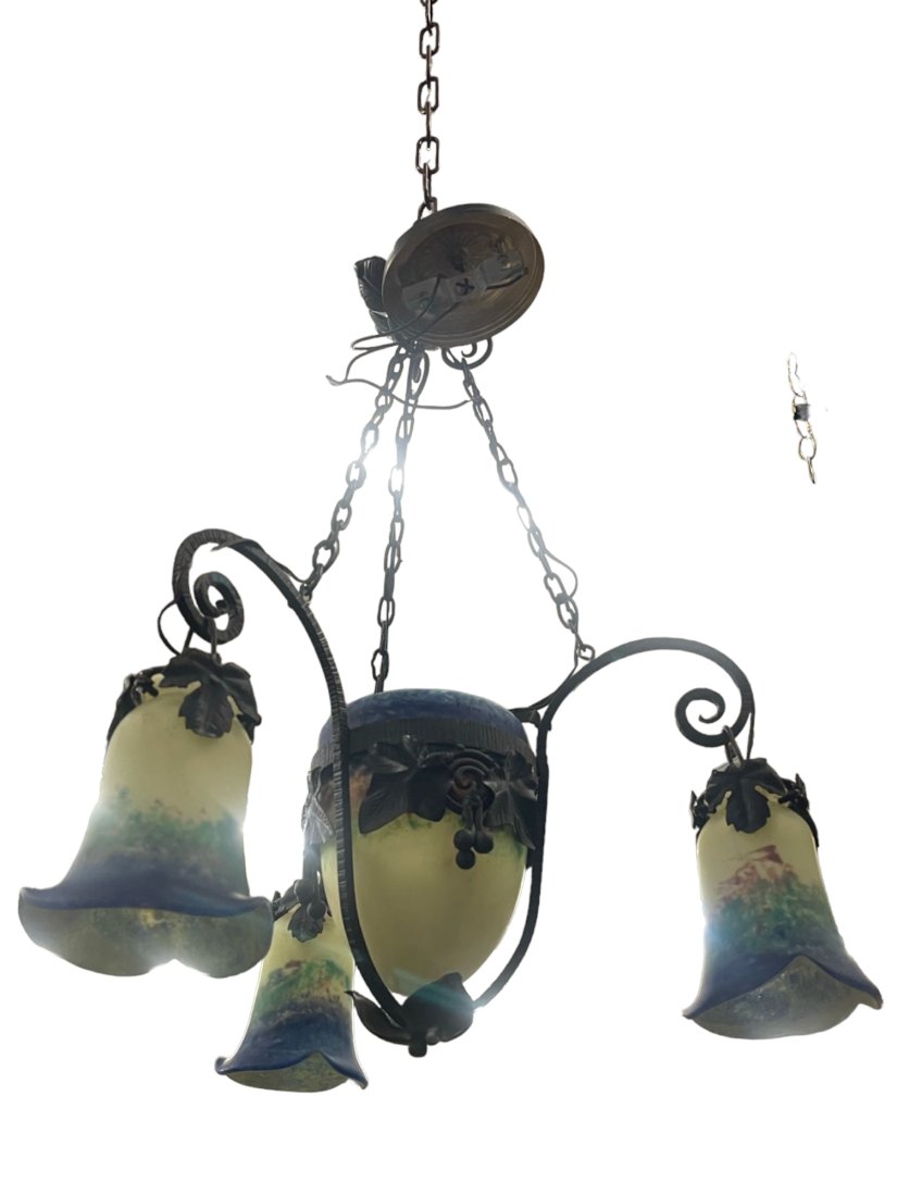 4 Light French Art Glass Light Fixture Signed (1 of 6)