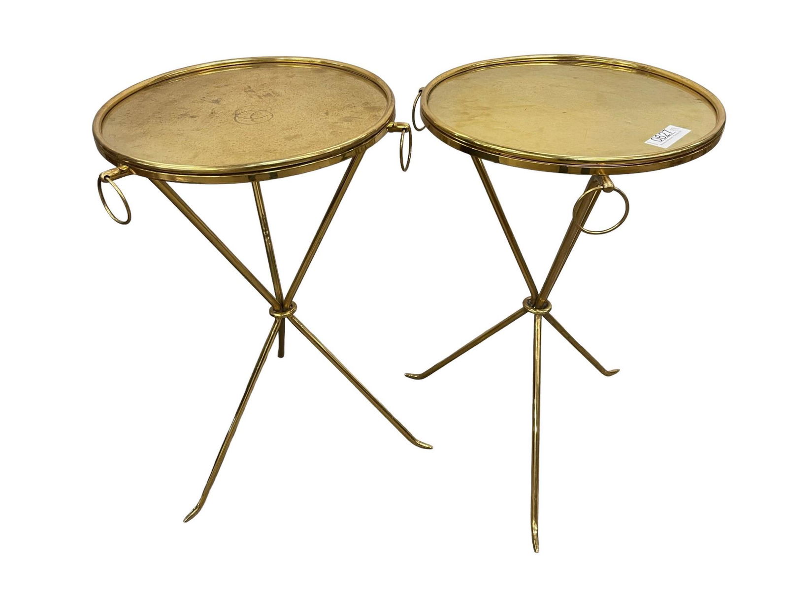 Jean-Michel Frank Style Brass Tripod Gueridons: Jean-Michel Frank Style Brass Tripod Gueridons - Approx. 26 x 16