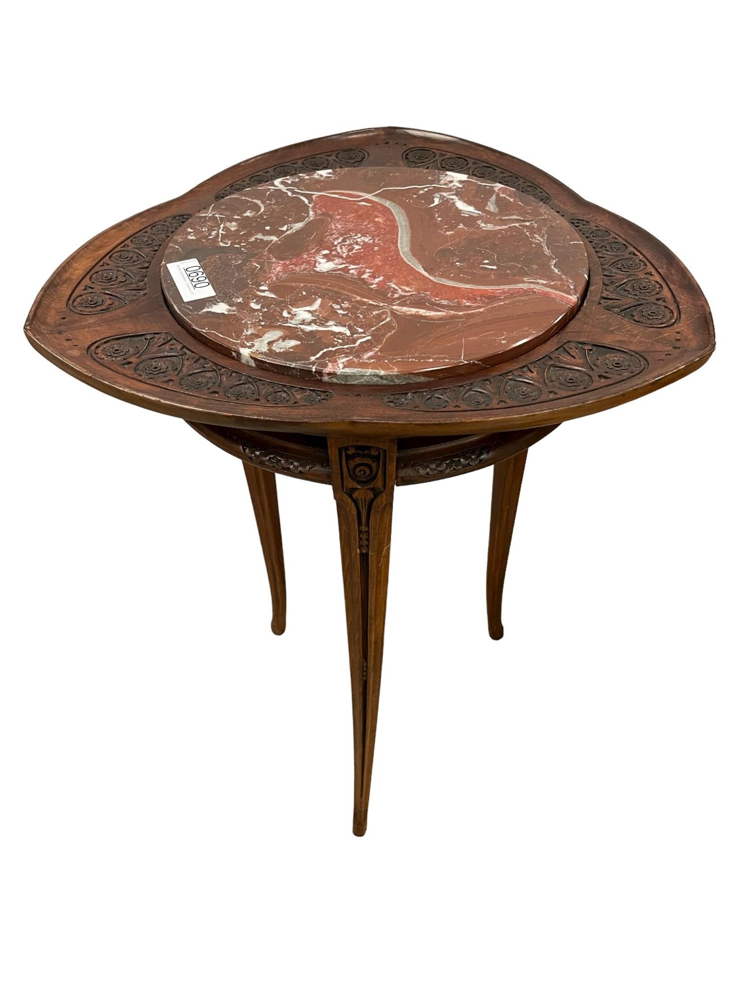 Carved Wood & Marble Top Side Table (1 of 6)