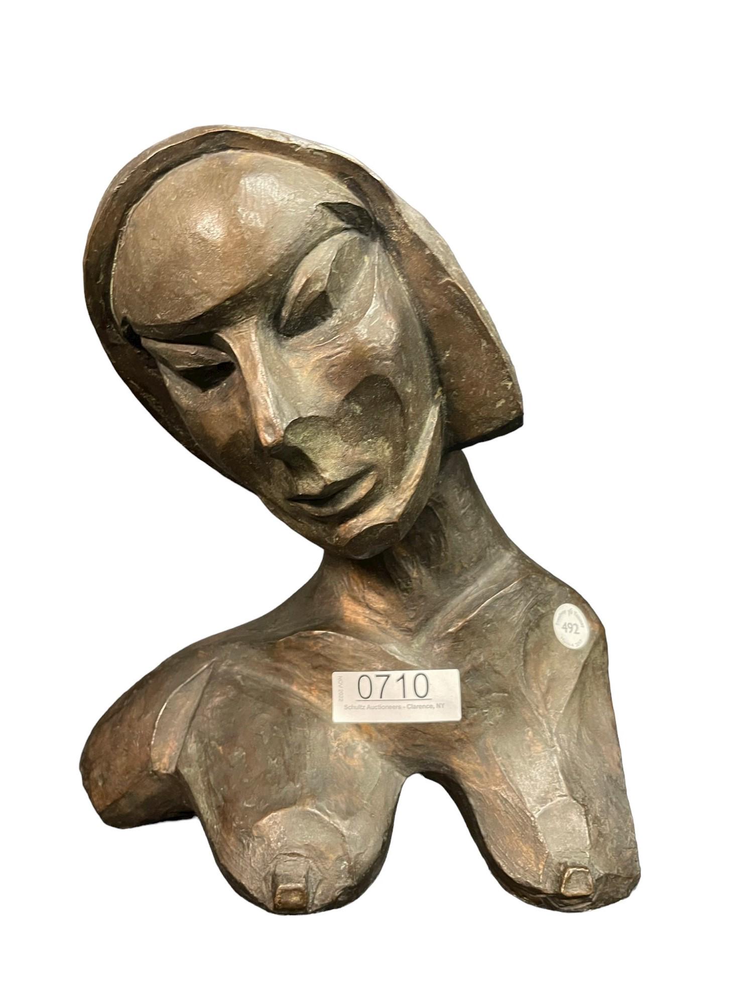 Cubist Bronze Bust of Nude Woman: Cubist Bronze Bust of Nude Woman, Signed - Approx. 7" x 12" x 14"