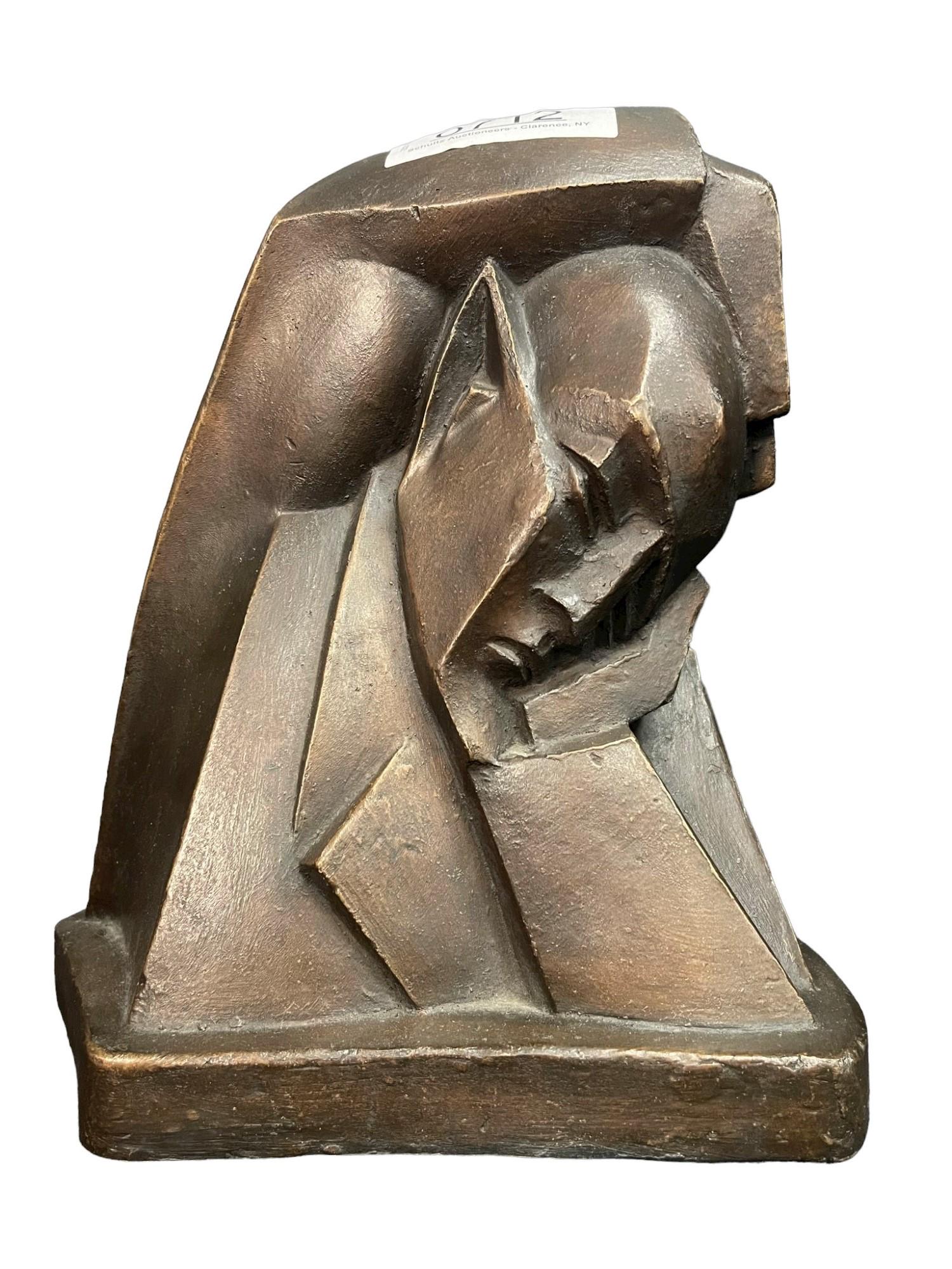 Modernist Bronze Bust, Resting Man (1 of 6)
