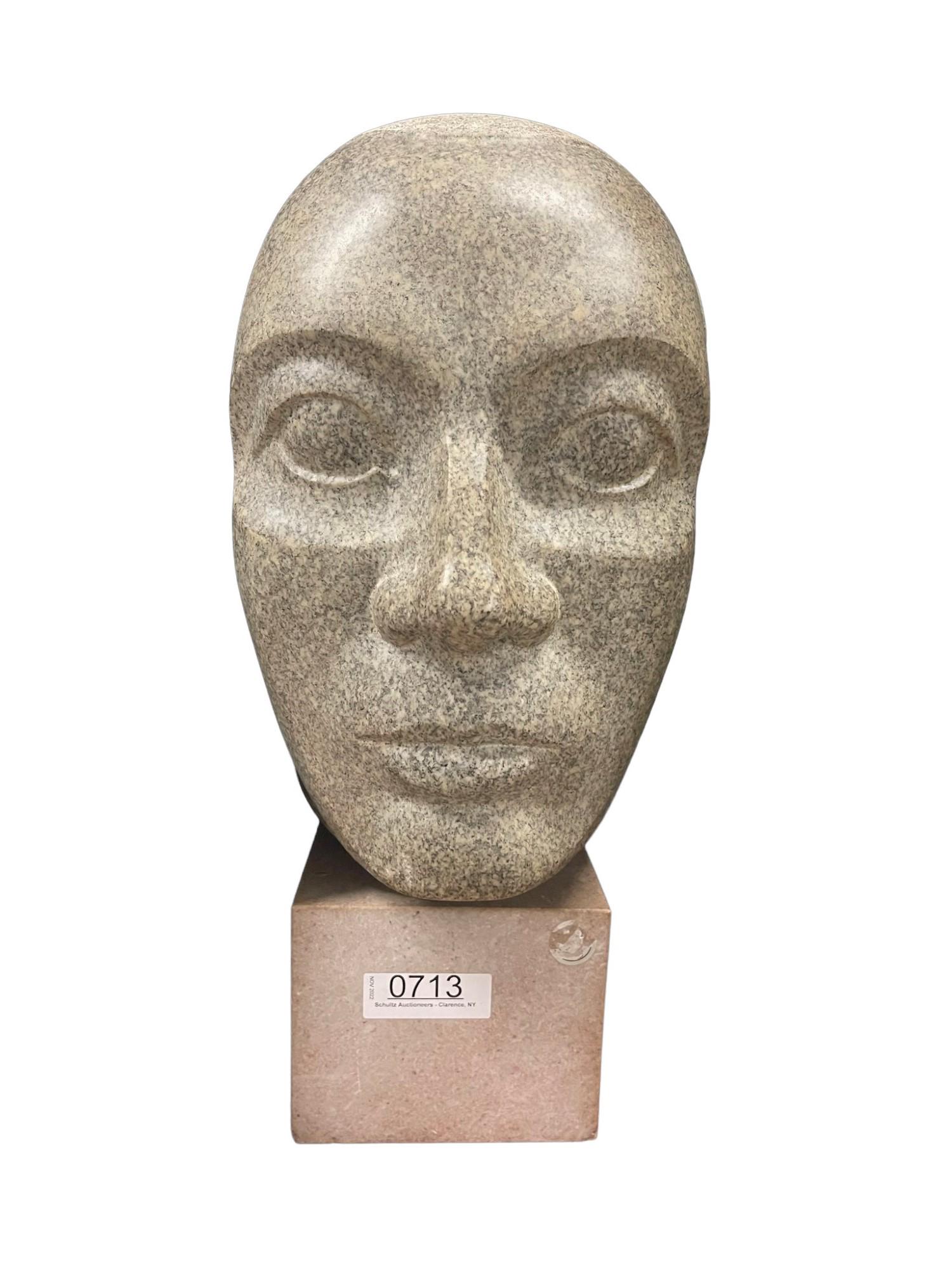 Signed Carved Marble Male Head Sculpture (1 of 8)