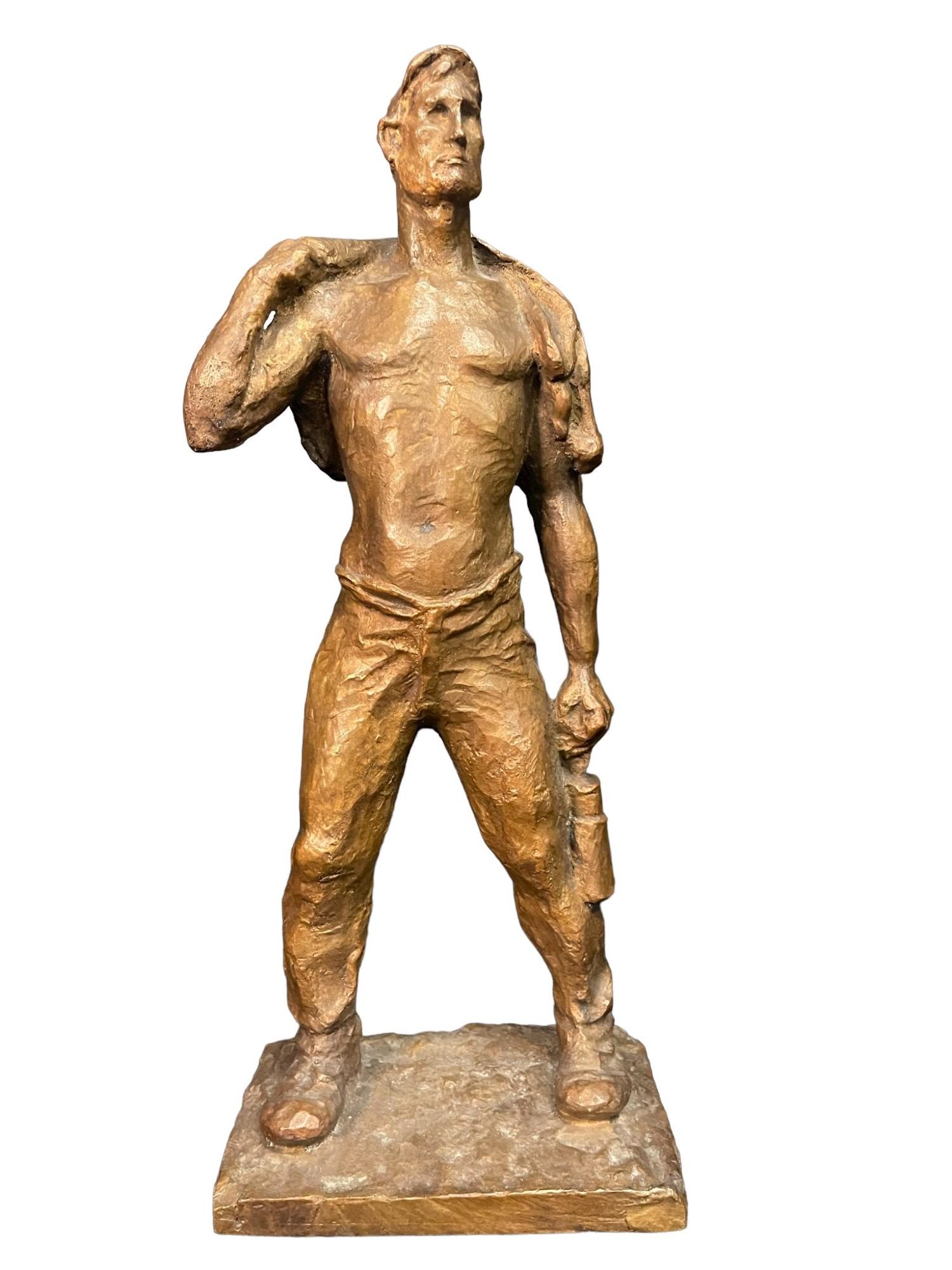 WPA Type Bronze Sculpture: WPA Type Bronze Sculpture of Industrial Workman Marked P - Approx. 6 1/2 x 5 16