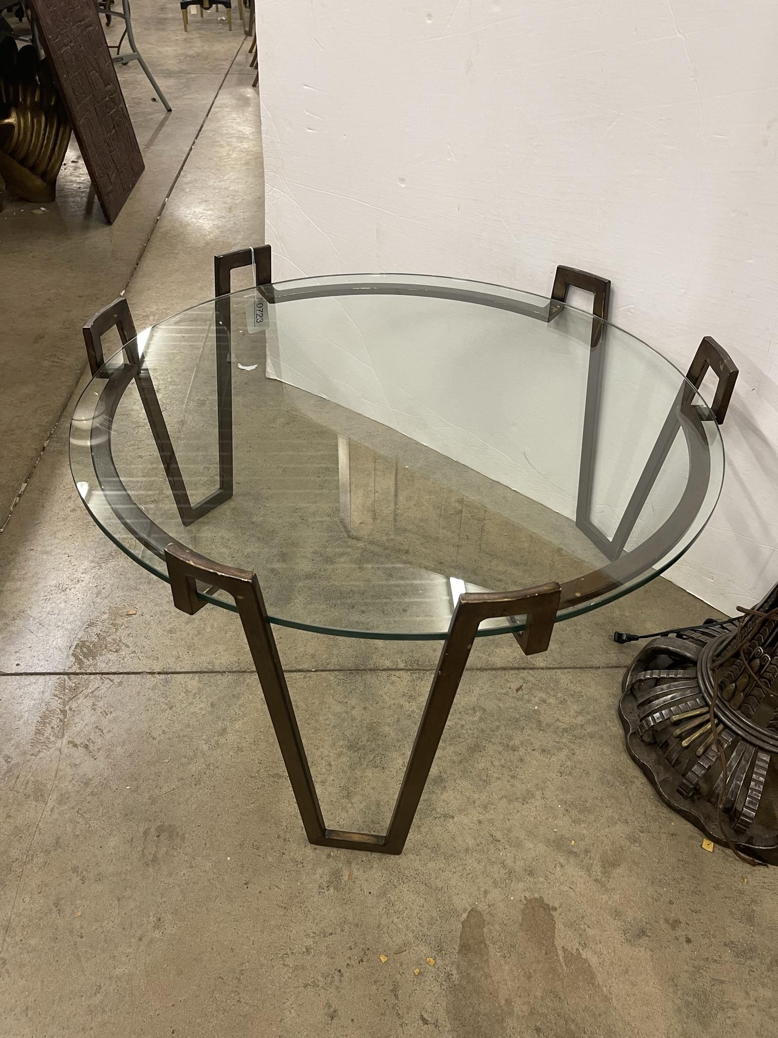 Modern Glass Top Table w/ Metal Base (1 of 4)