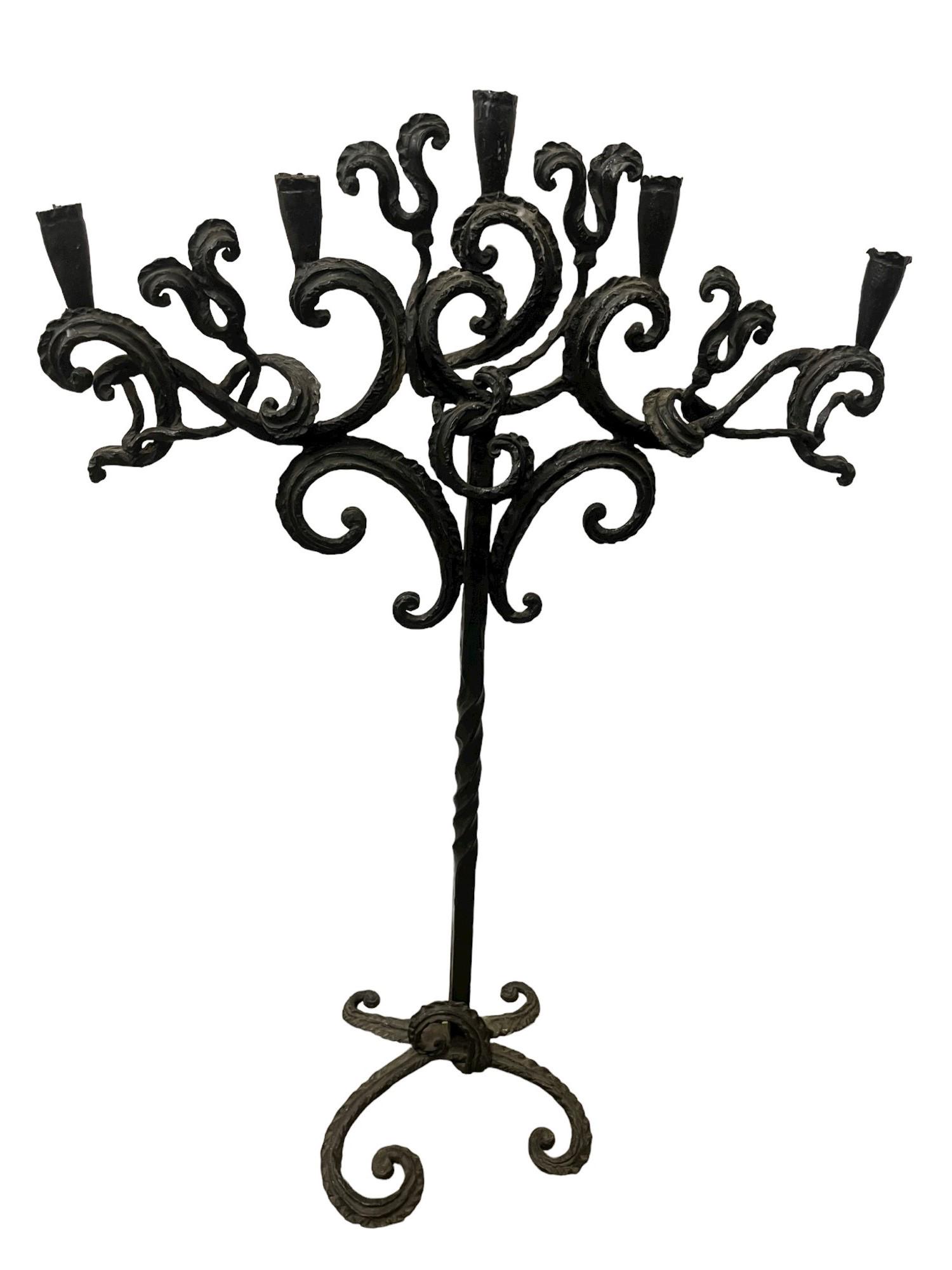 Large Fancy Wrought Iron Candlestick Holder (1 of 5)