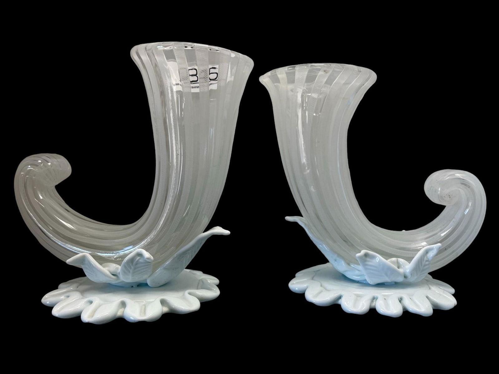 Pair Venini Murano Glass Cornucopia Vases (1 of 6)
