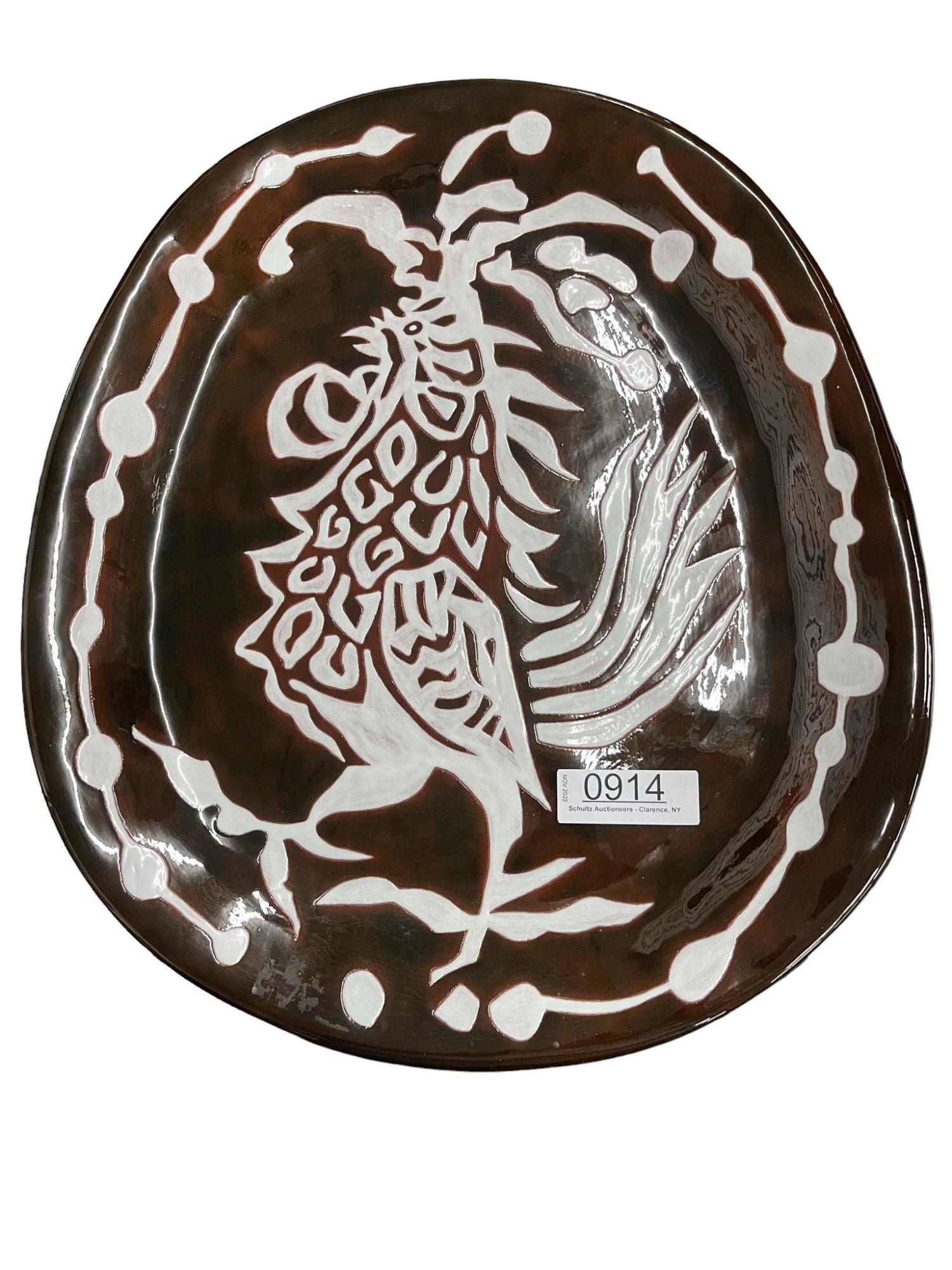 J Lurcat, Sant Vicens Decorated Pottery: J Lurcat, Sant Vicens Decorated Pottery Charger C-F 30/50 - Approx. 17 x 19 1/2