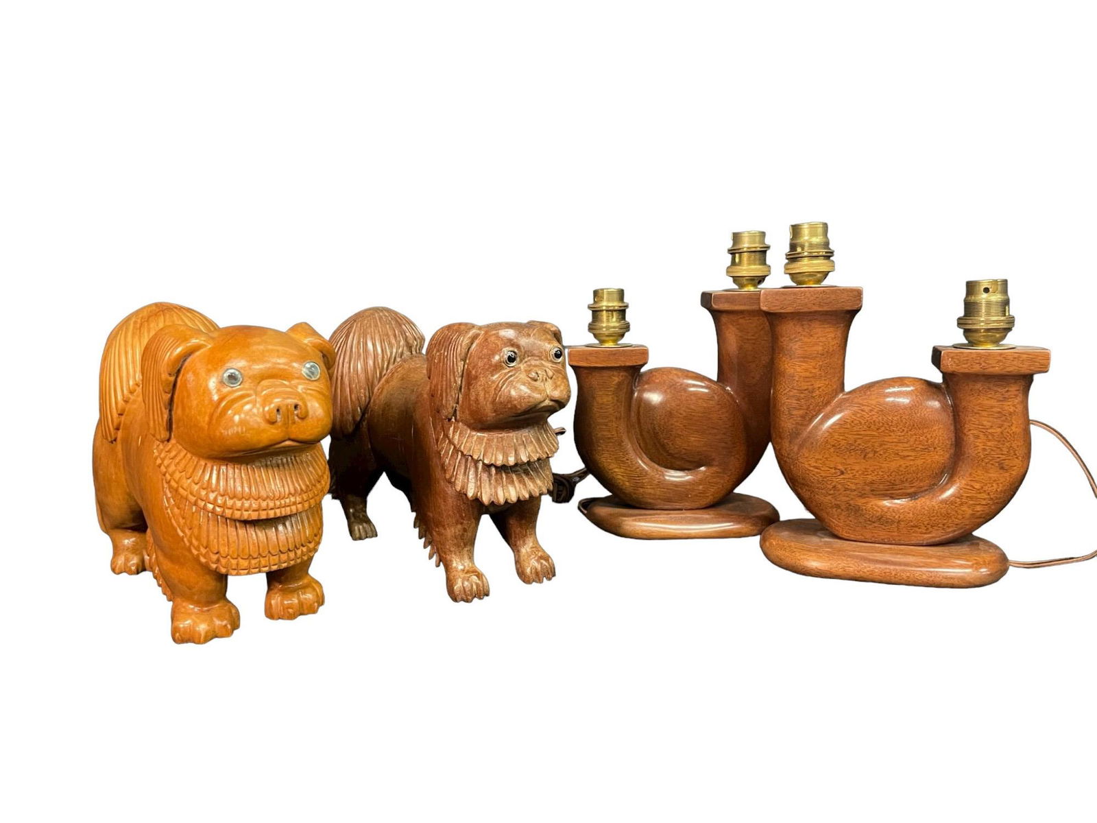 Delaforte Pair Wood Lamps, 2 Carved Dogs (1 of 11)