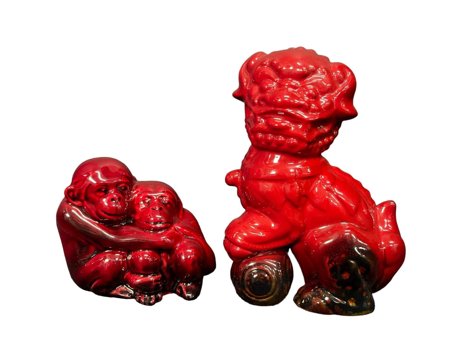 Royal Doulton Flambe Foo Dog, Monkeys: Royal Doulton Flambe Foo Dog, Monkeys - Approx. 3 1/2 x 5