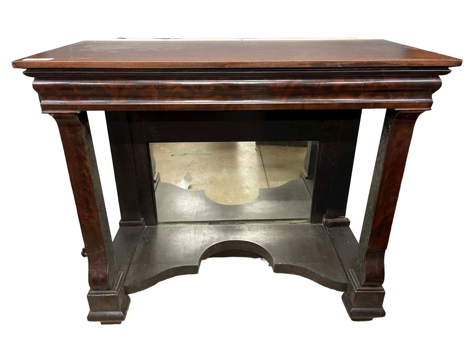 Serving Table with Mirror Back at Base: Serving Table with Mirror Back at Base - Approx. 42 1/2 x 19 1/2 x 37