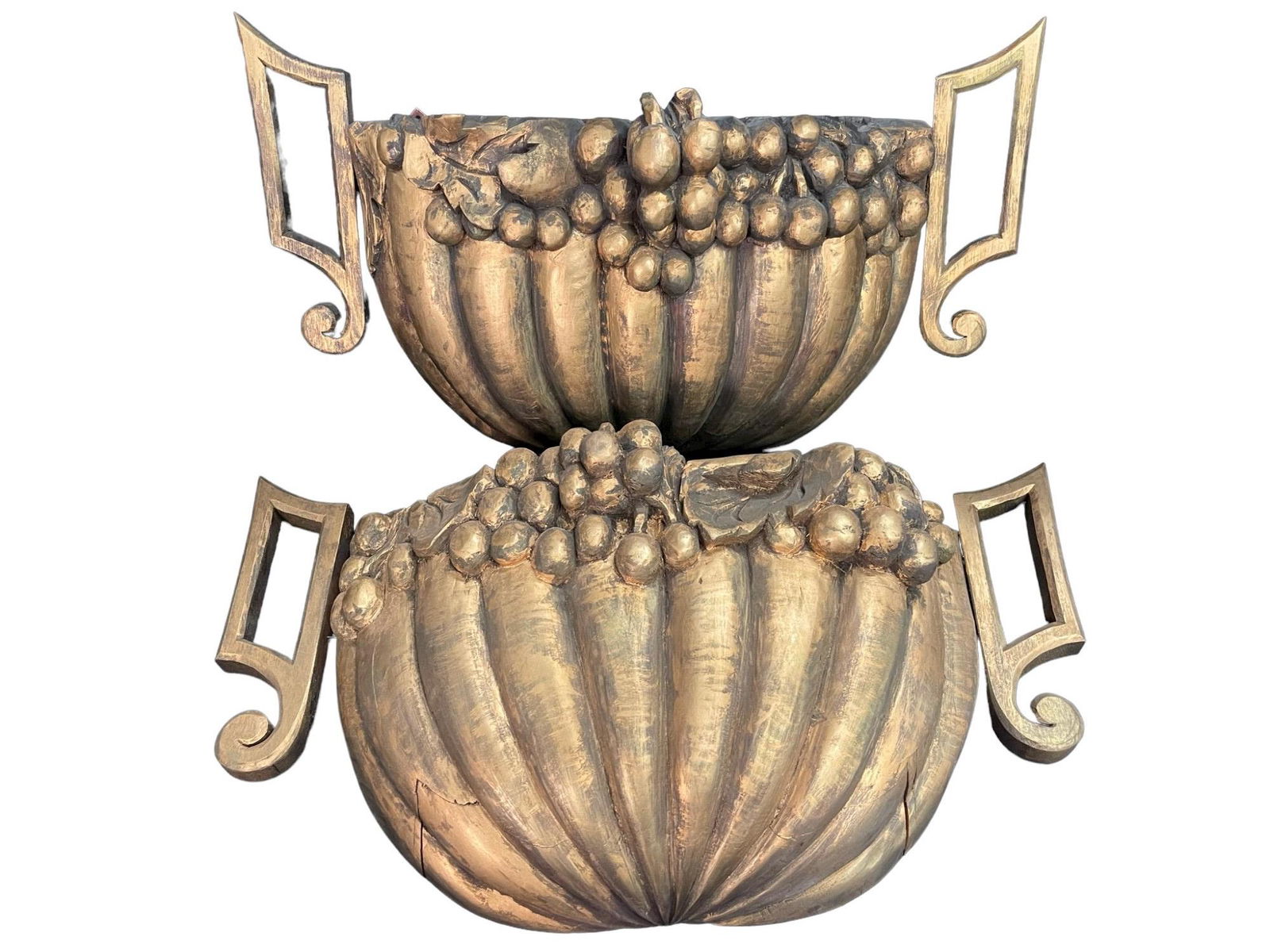 Pair Carved Wood 1/2 Basket Wall Sconces (1 of 5)
