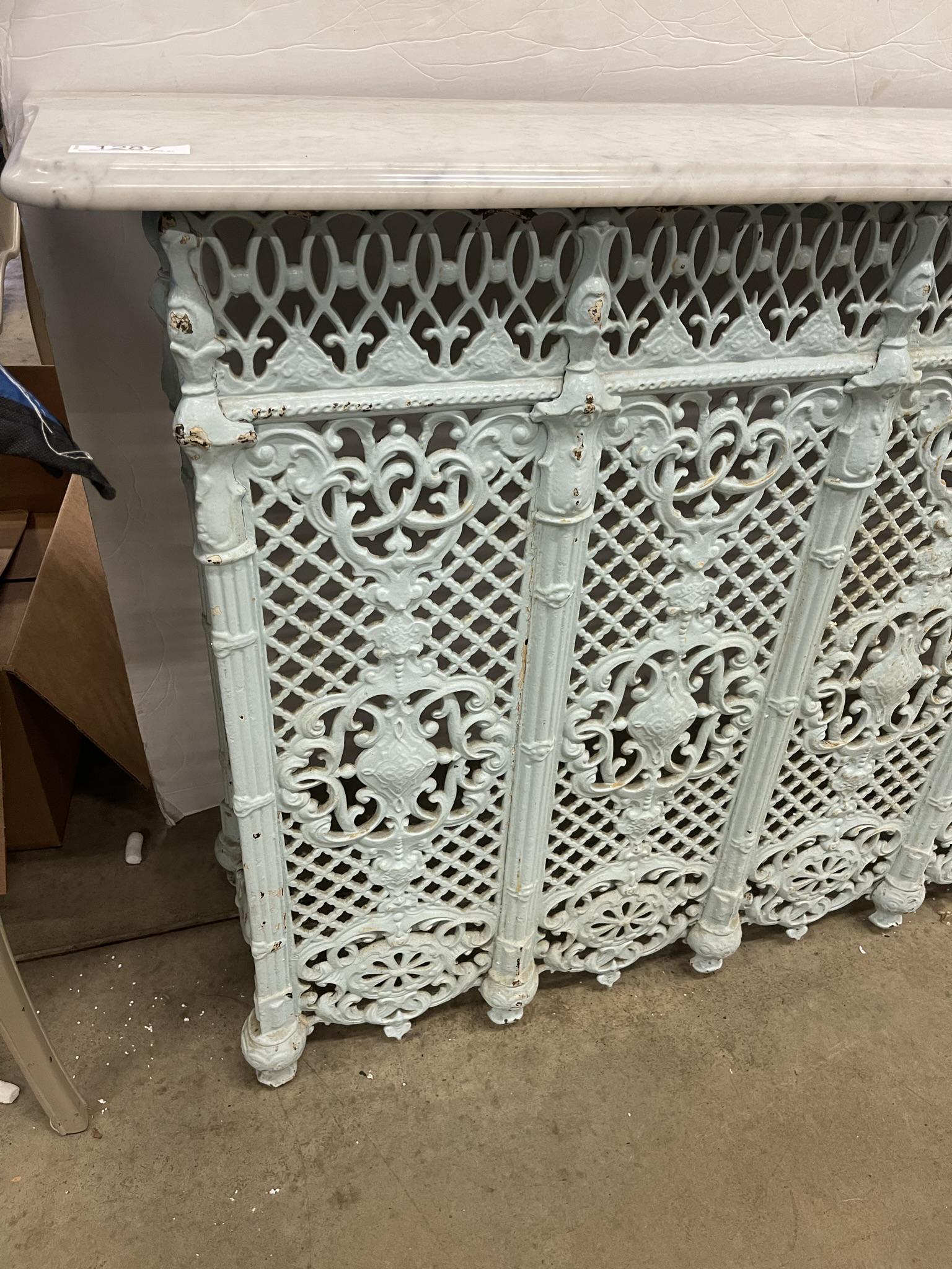C. 1870 Victorian Cast Iron Ornate Radiator Cover: C. 1870 Victorian Cast Iron Very Ornate Radiator Cover w/ Marble Top - approx 60" x 14" x 37"