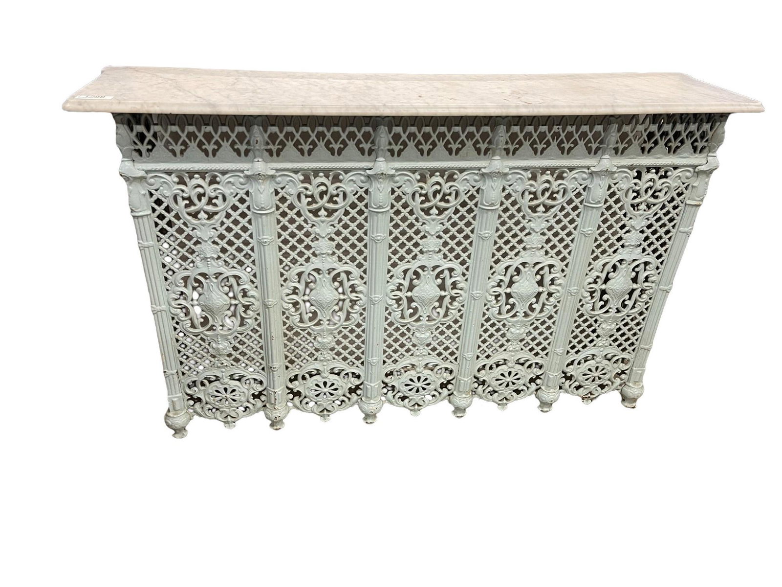 C. 1870 Victorian Cast Iron Ornate Radiator Cover: C. 1870 Victorian Cast Iron Very Ornate Radiator Cover w/ Marble Top - approx 60" x 14" x 37"