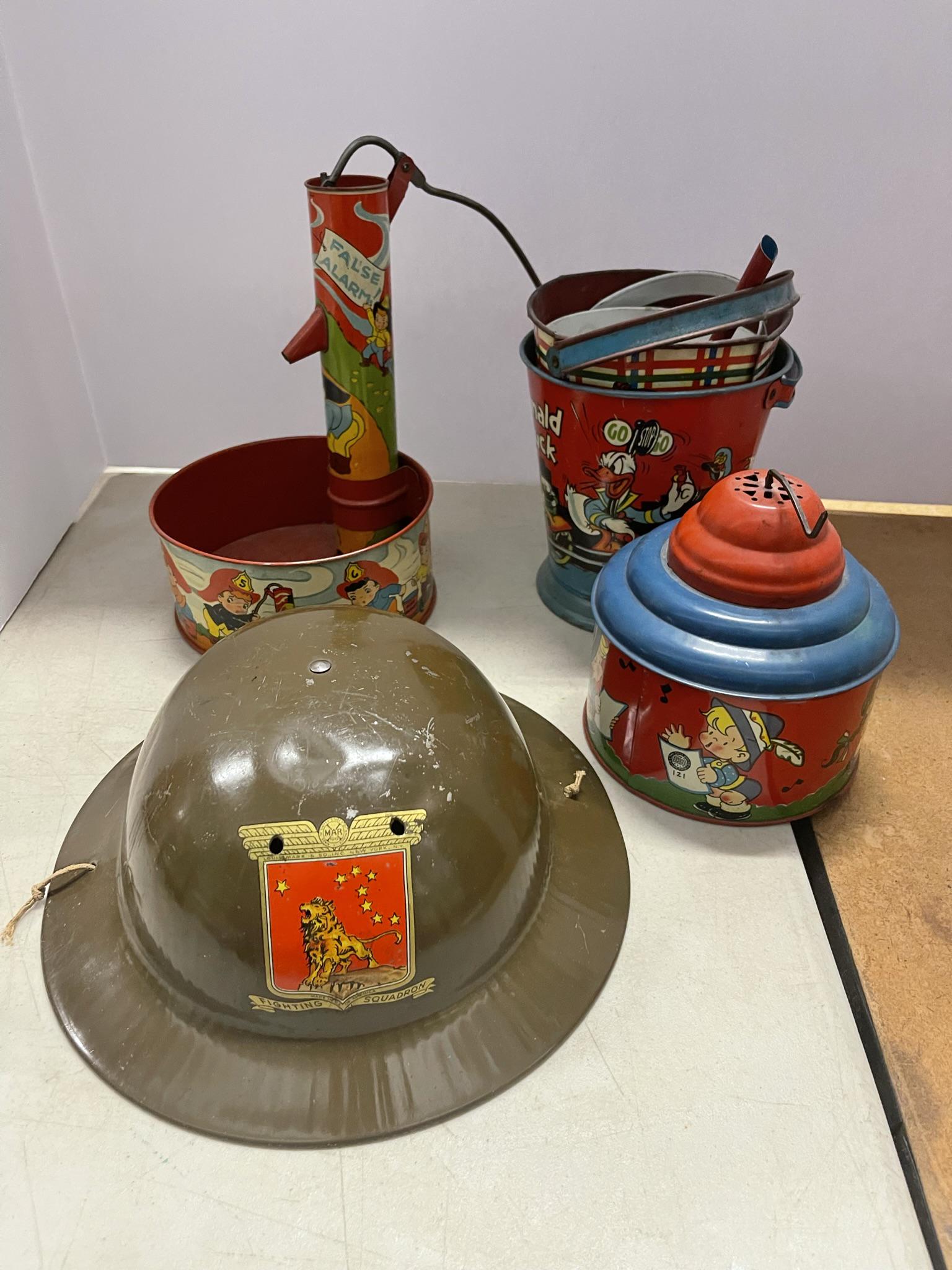 Lot of Sand Toys, Army Hat , Music Box: Lot of Sand Toys, Army Hat , Music Box -