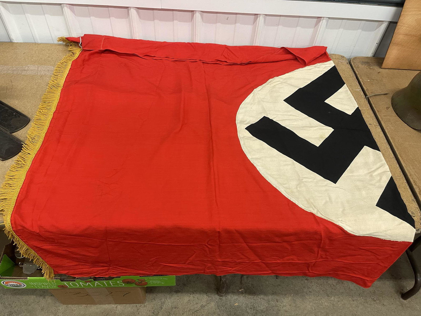 German WWII Flag with Gold Fringe Border: German WWII Flag with Gold Fringe Border - approx 6ft x 4ft