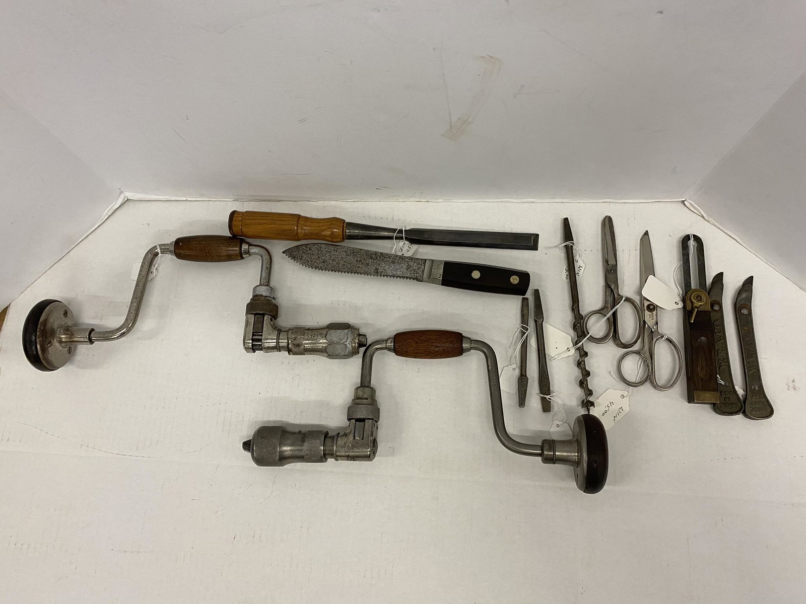 Winchester Tool Lot, Drills, Can Openers, etc: Winchester Tool Lot, Drills, Can Openers, Scissors, Chisel, etc -