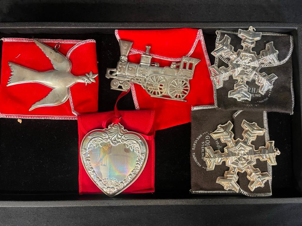 Sterling Christmas Ornaments, Gorham etc: Sterling Christmas Ornaments, Gorham Snowflakes, Dove, etc