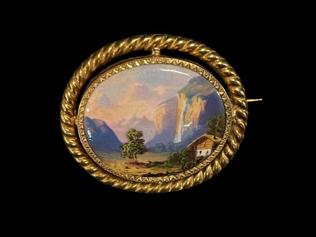 Enamel on Porcelain Pin Set in Gold Filled (1 of 7)