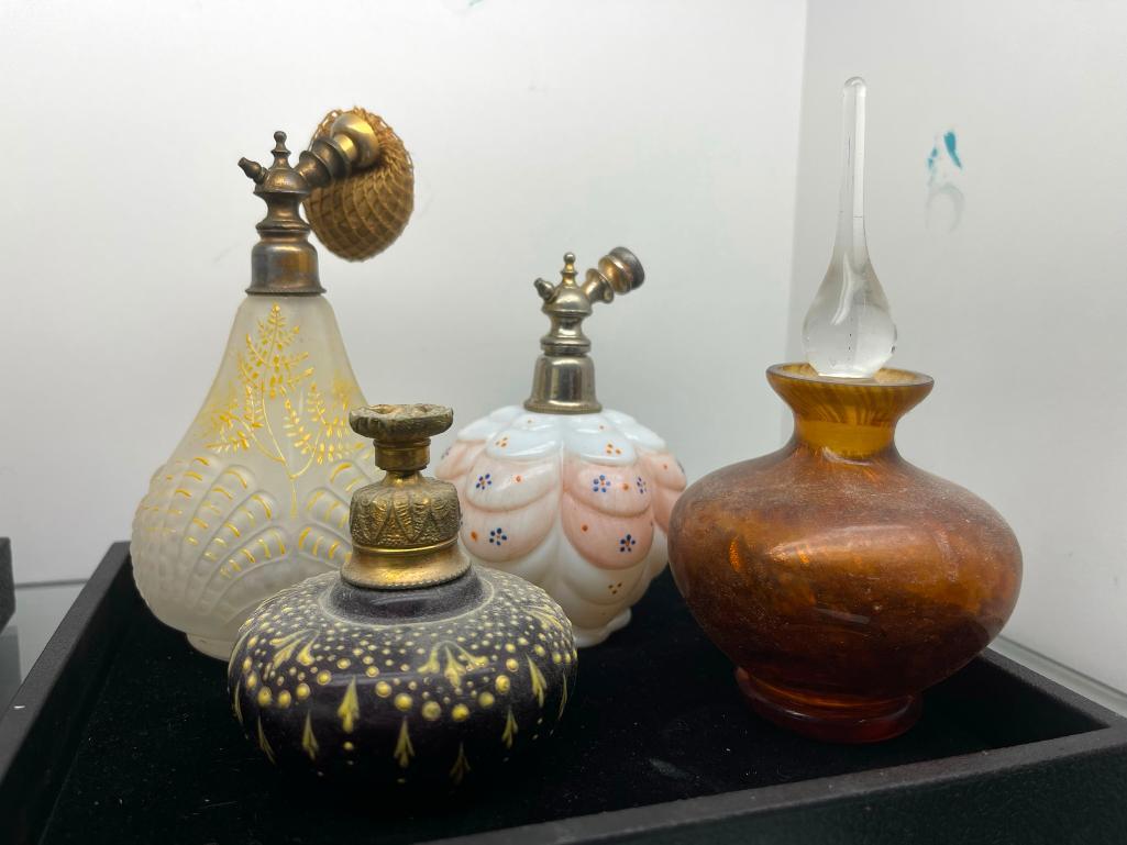 4 Perfume Bottles incl Amethyst, art glass, etc (1 of 5)