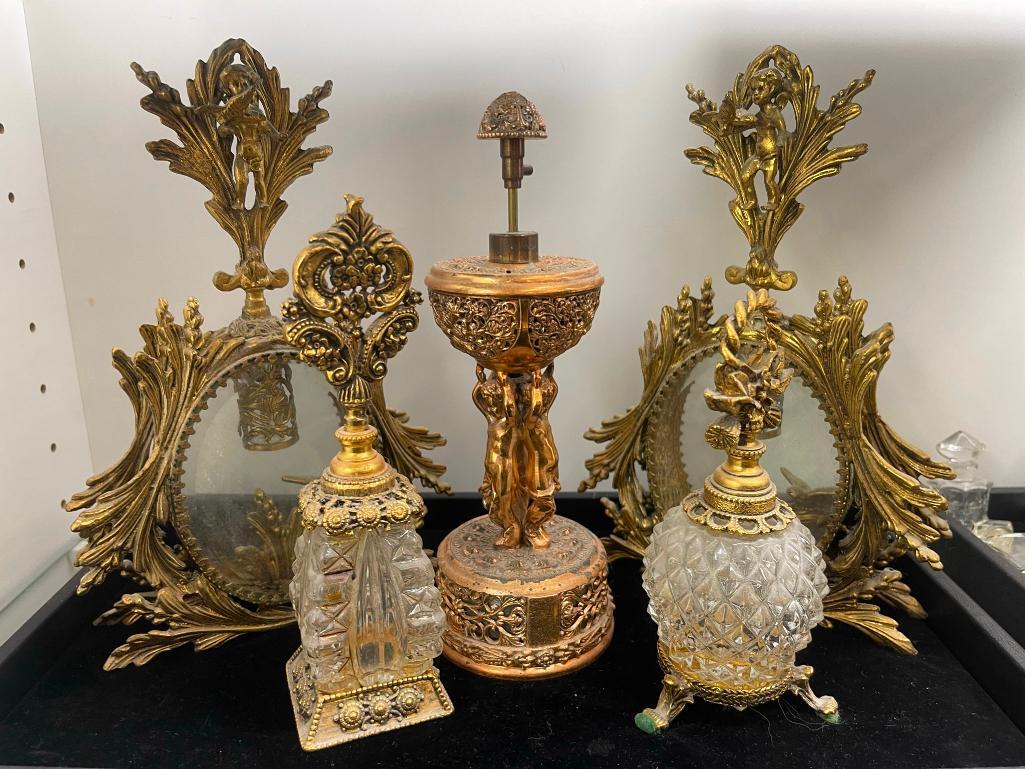 5 Ornate Perfume Bottles incl Pair w/ cupids (1 of 6)
