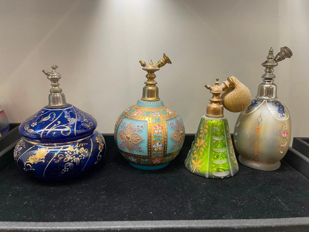 4 Decorated Perfume Bottles incl. Art Glass (1 of 5)