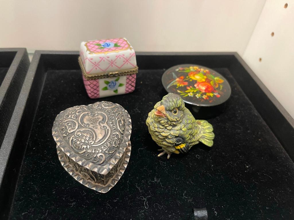 Early Hallmarked Heart Box, Bronze Bird, etc (1 of 10)