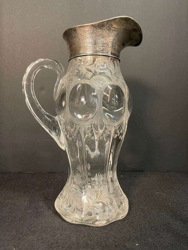 Hawkes Hand Blown Cut Glass Pitcher w/ Sterling Top (1 of 11)