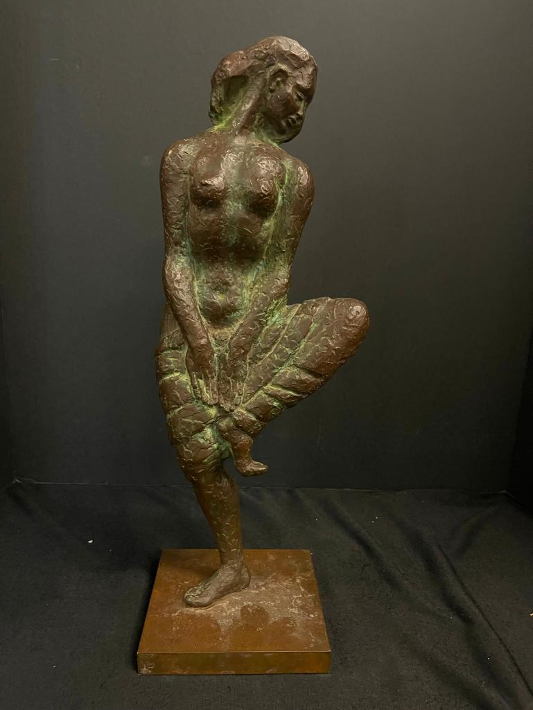 Bronze Nude in Dance Pose: Bronze Nude in Dance Pose, approx 5.5" x 5" x 17.5"