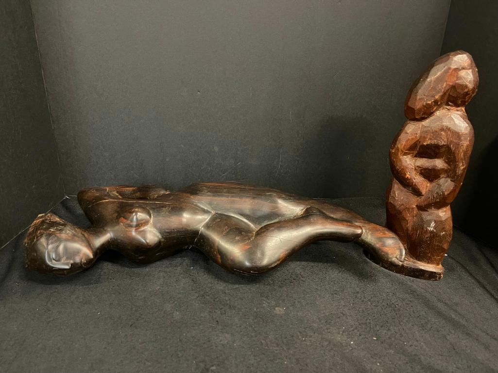 Jose De Creeft, Carved Wood Inverted Nude etc: Jose De Creeft, Carved Wood Inverted Nude & Nude Figure, approx. 8" x 17.5" x 4"