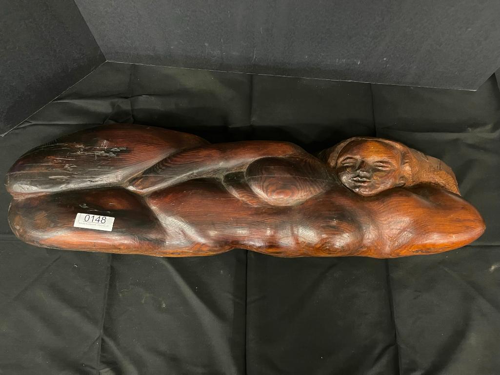 Reclining Nude Wood Carving: Reclining Nude Wood Carving, approx. 36" x 11" x 6"
