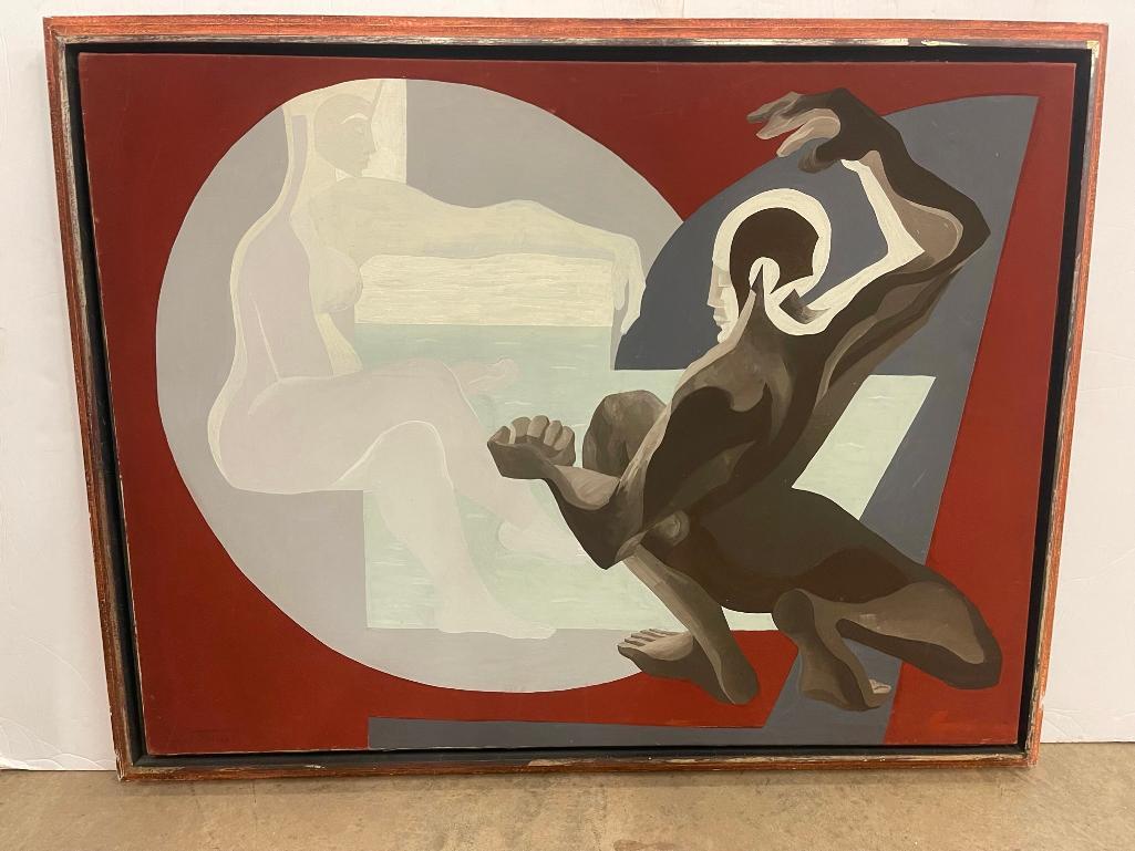 Allan Wood-Thomas Oil on Canvas Painting: Allan Wood-Thomas Oil on Canvas Abstract Painting of Man & Woman, Provenance from the Estate of Nicholas De Bellevielle Katzenbach, Princeton NJ, former Secretary of State to JFK, approx. 43" x 54"